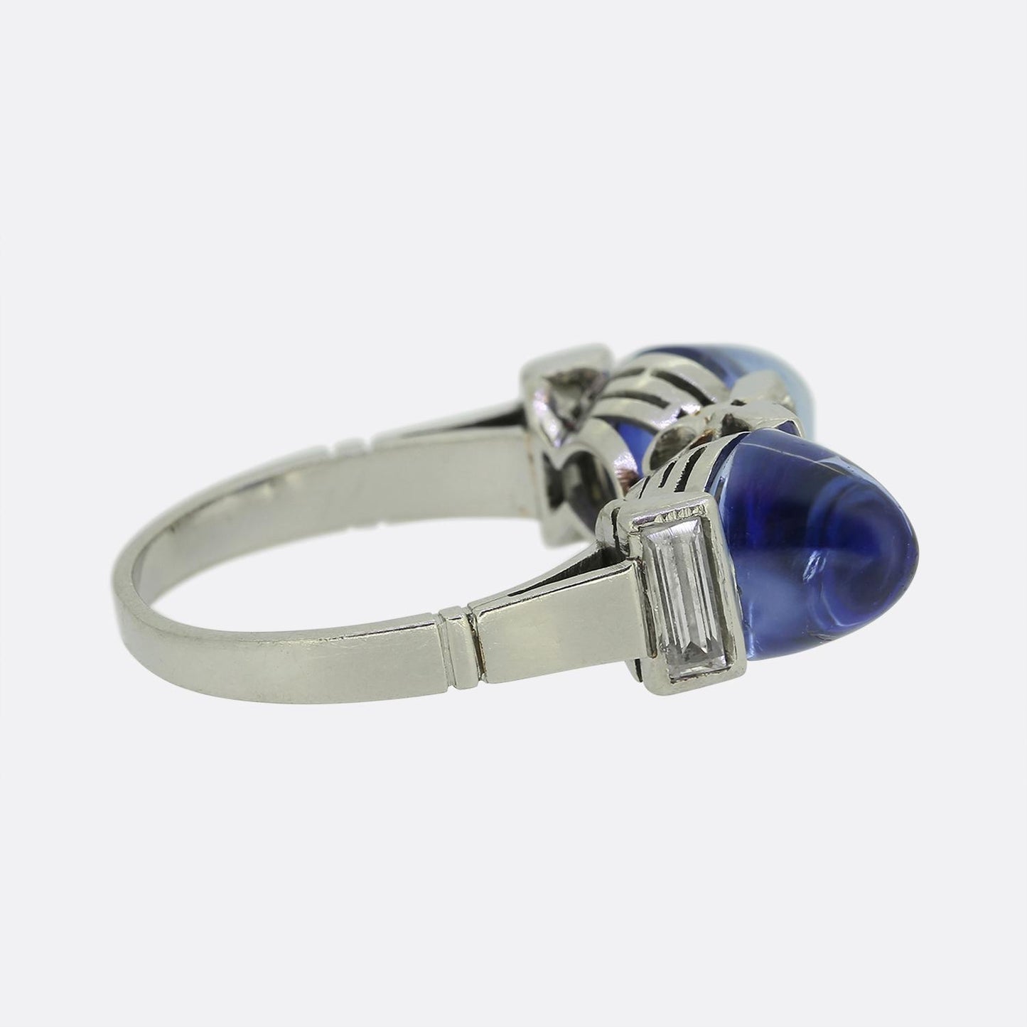 Art Deco Sugarloaf Sapphire and Diamond Ring
