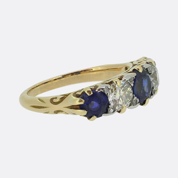 Antique Sapphire and Diamond Five Stone Ring