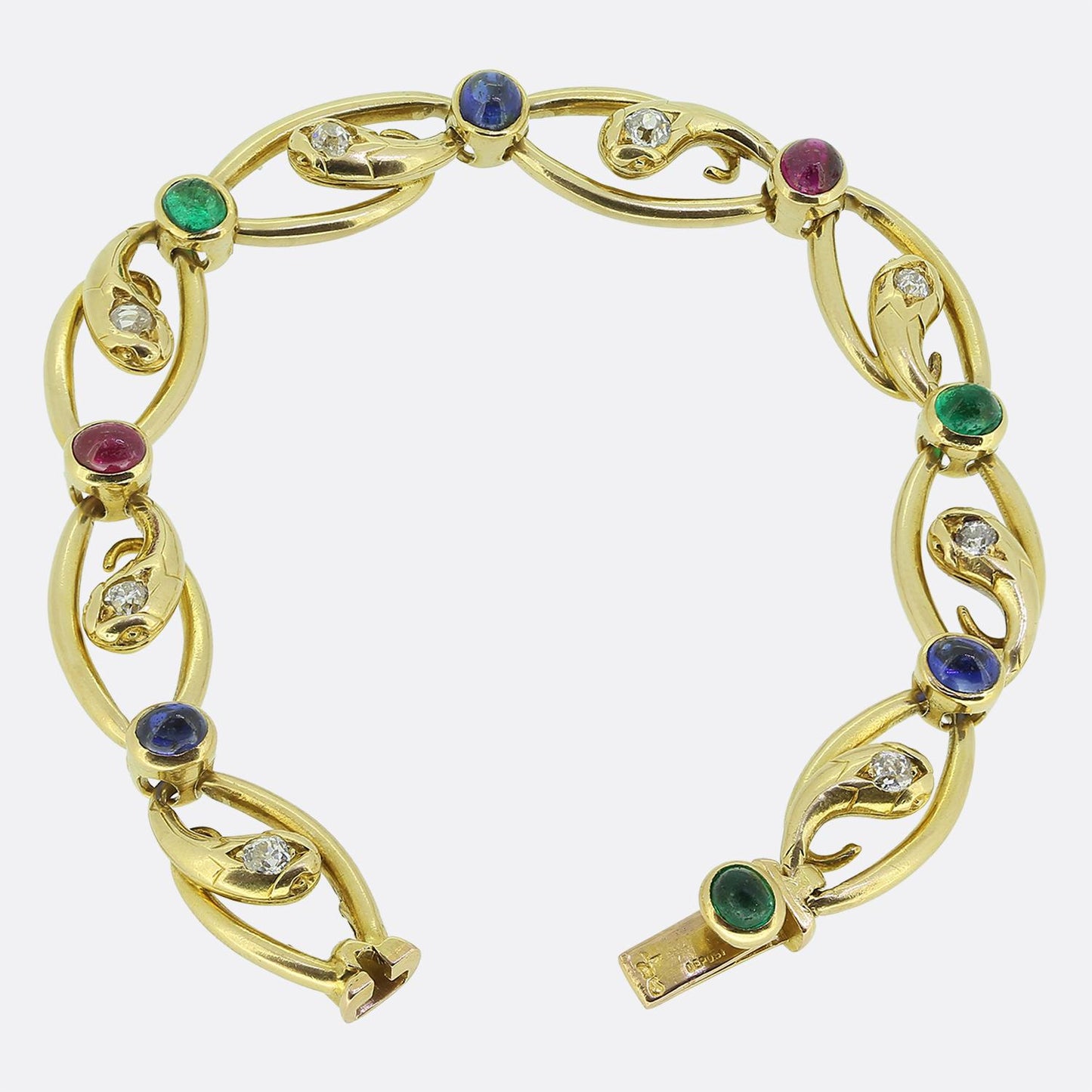 Victorian Multi Cabochon Gemstone and Diamond Snake Bracelet