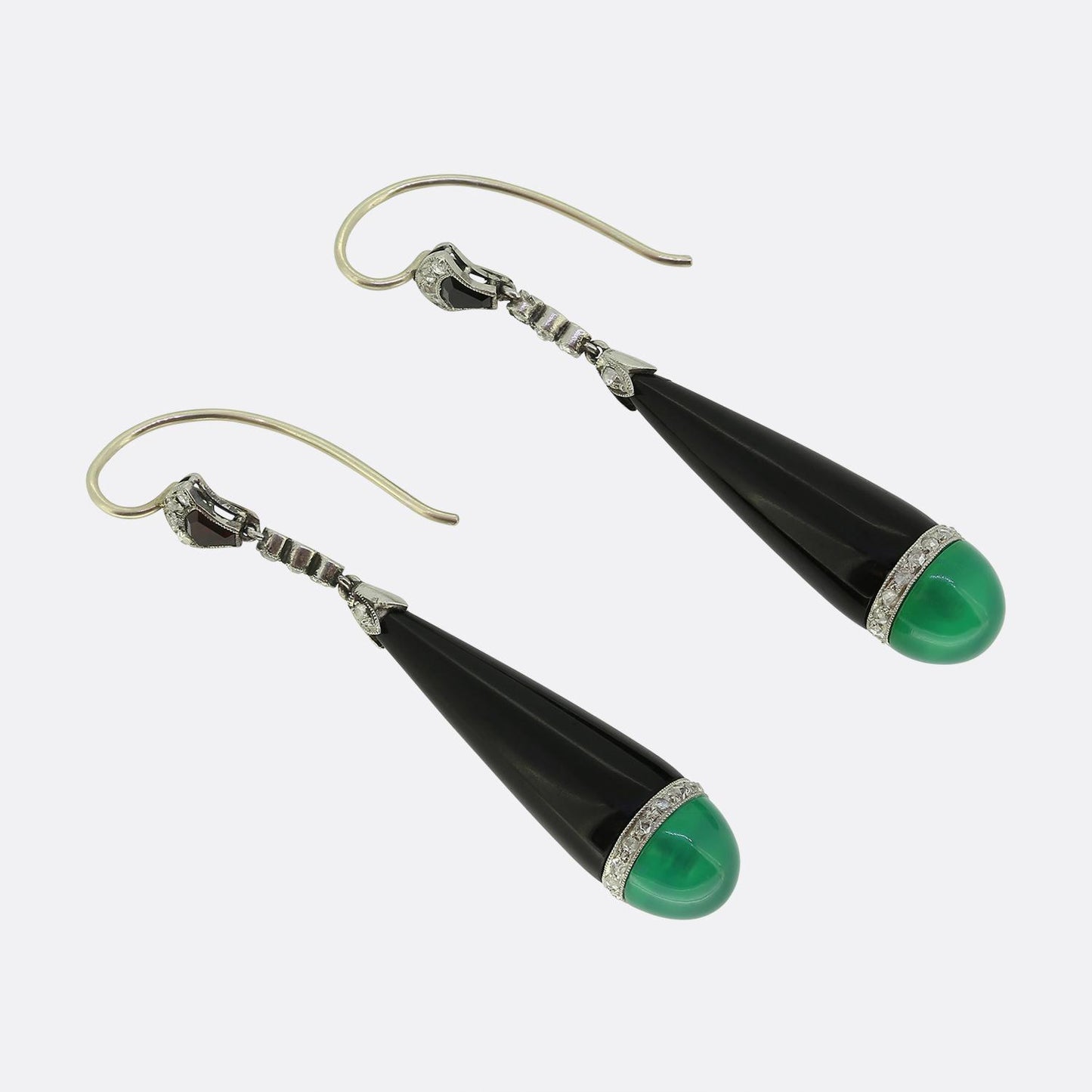 Art Deco Emerald Diamond and Onyx Drop Earrings