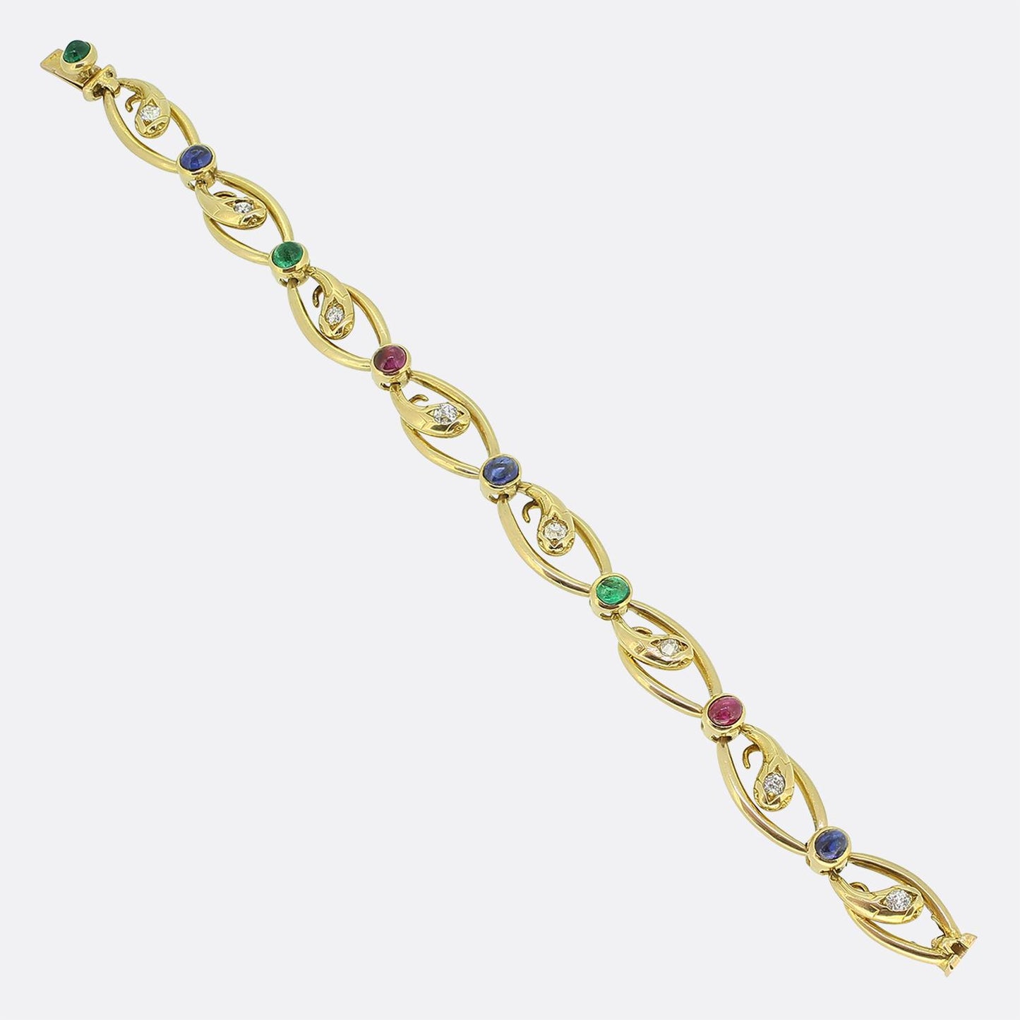 Victorian Multi Cabochon Gemstone and Diamond Snake Bracelet