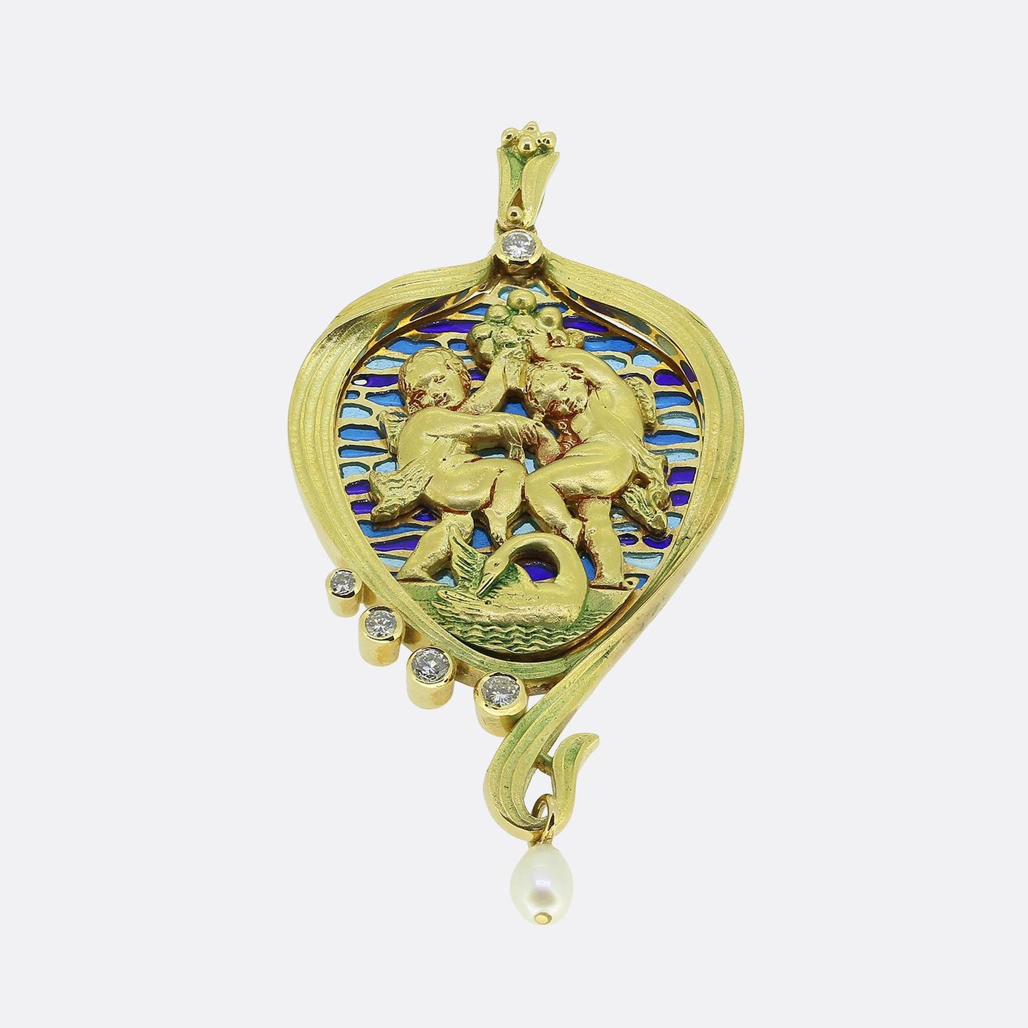 Antique Plique-à-Jour Cherub Pendant