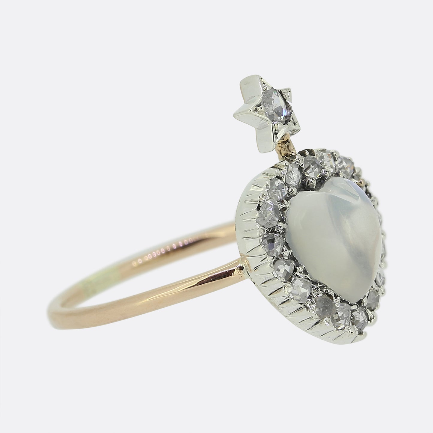 Antique Moonstone Diamond Heart and Star Ring