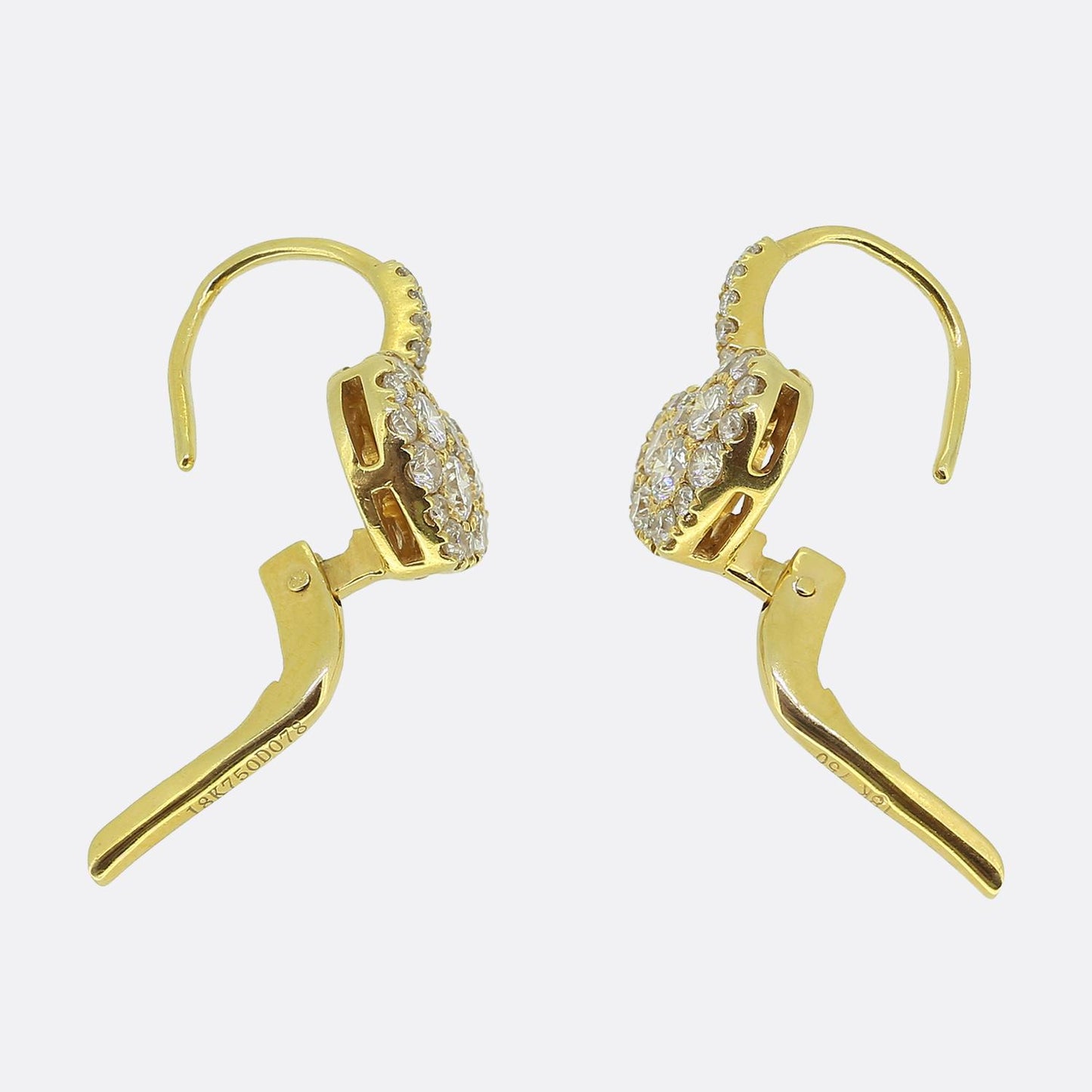0.48 Carat Diamond Paved Heart Drop Earrings