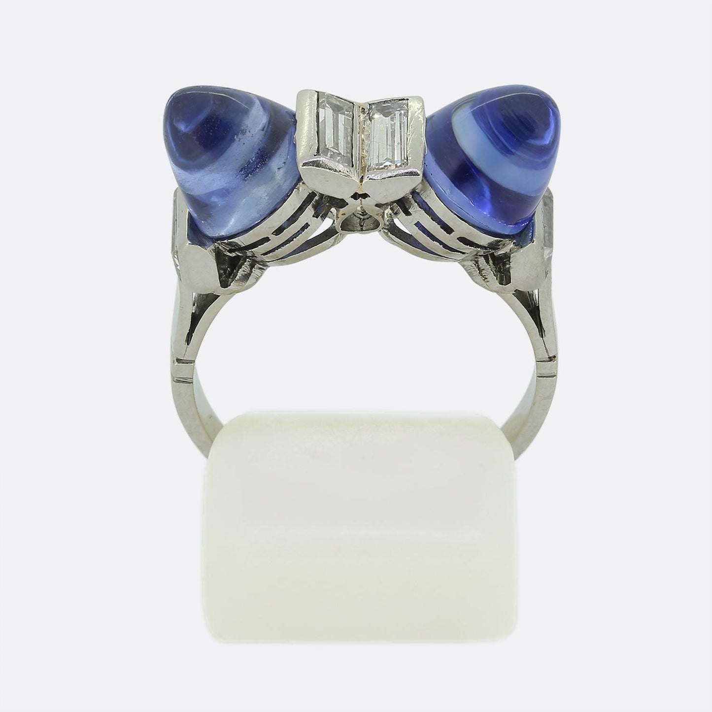 Art Deco Sugarloaf Sapphire and Diamond Ring