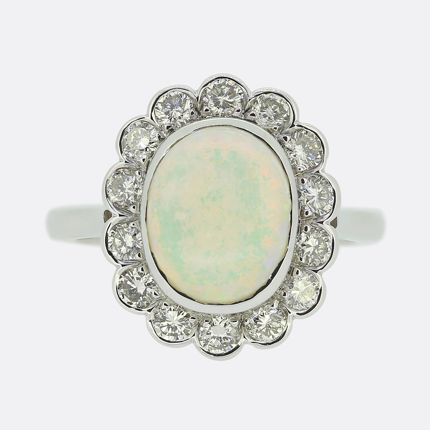 Opal and Diamond Cluster Ring