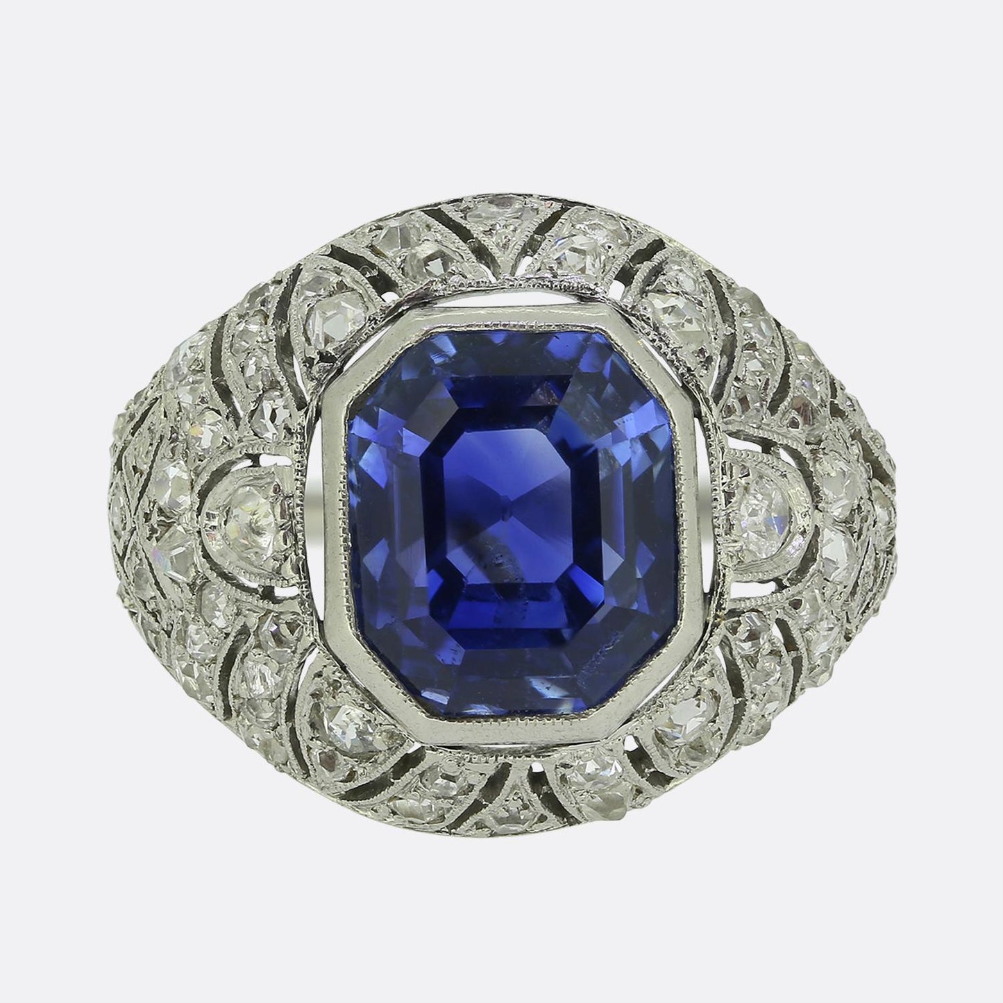 Art Deco Sapphire and Diamond Filigree Ring