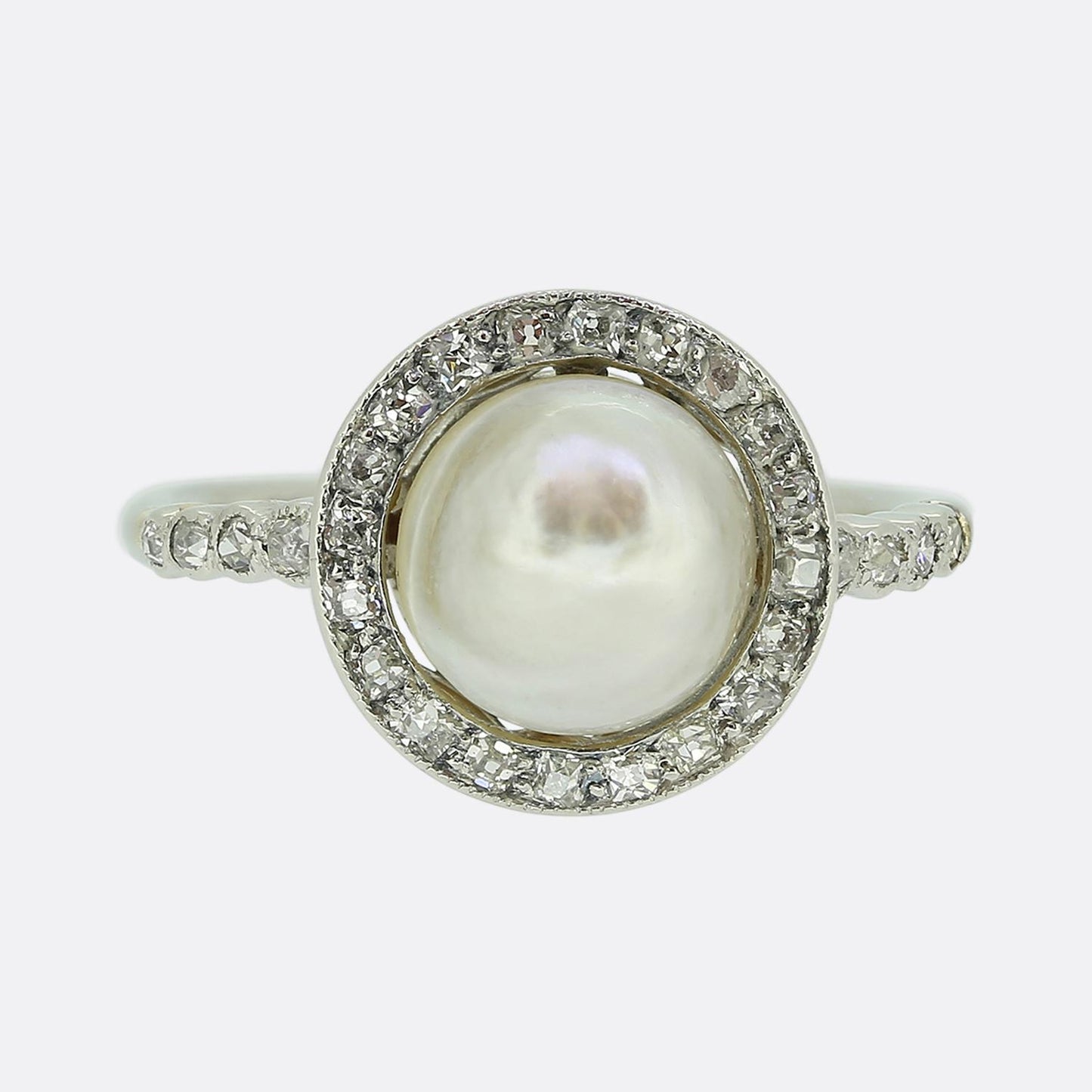 Art Deco Natural Pearl and Diamond Cluster Ring