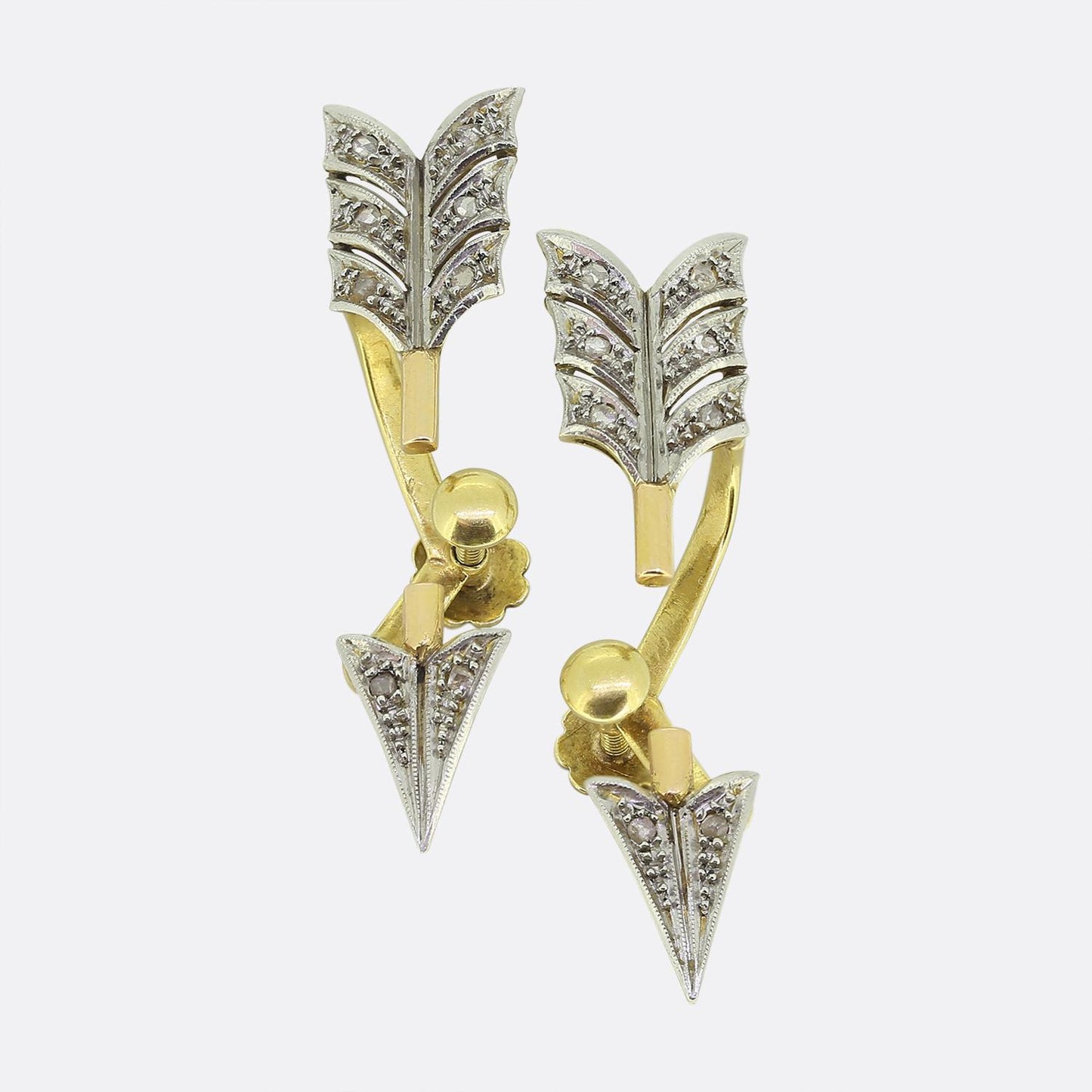 Art Deco Rose Cut Diamond Arrow Earrings