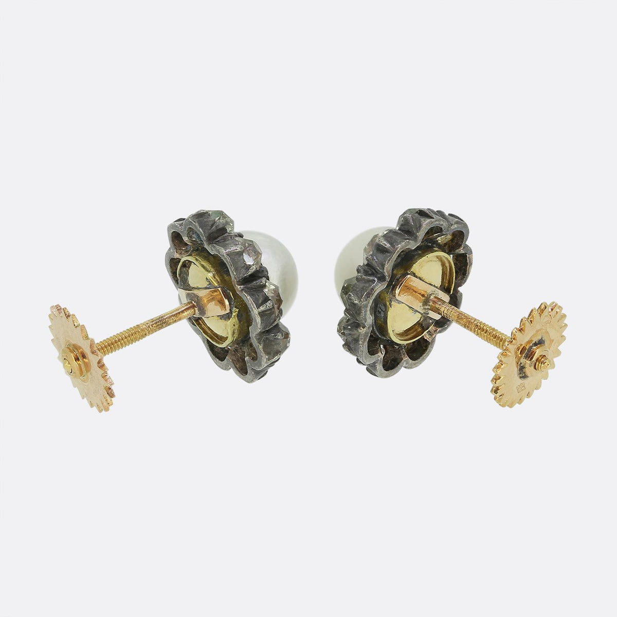 Early Victorian Pearl and Diamond Cluster Earrings