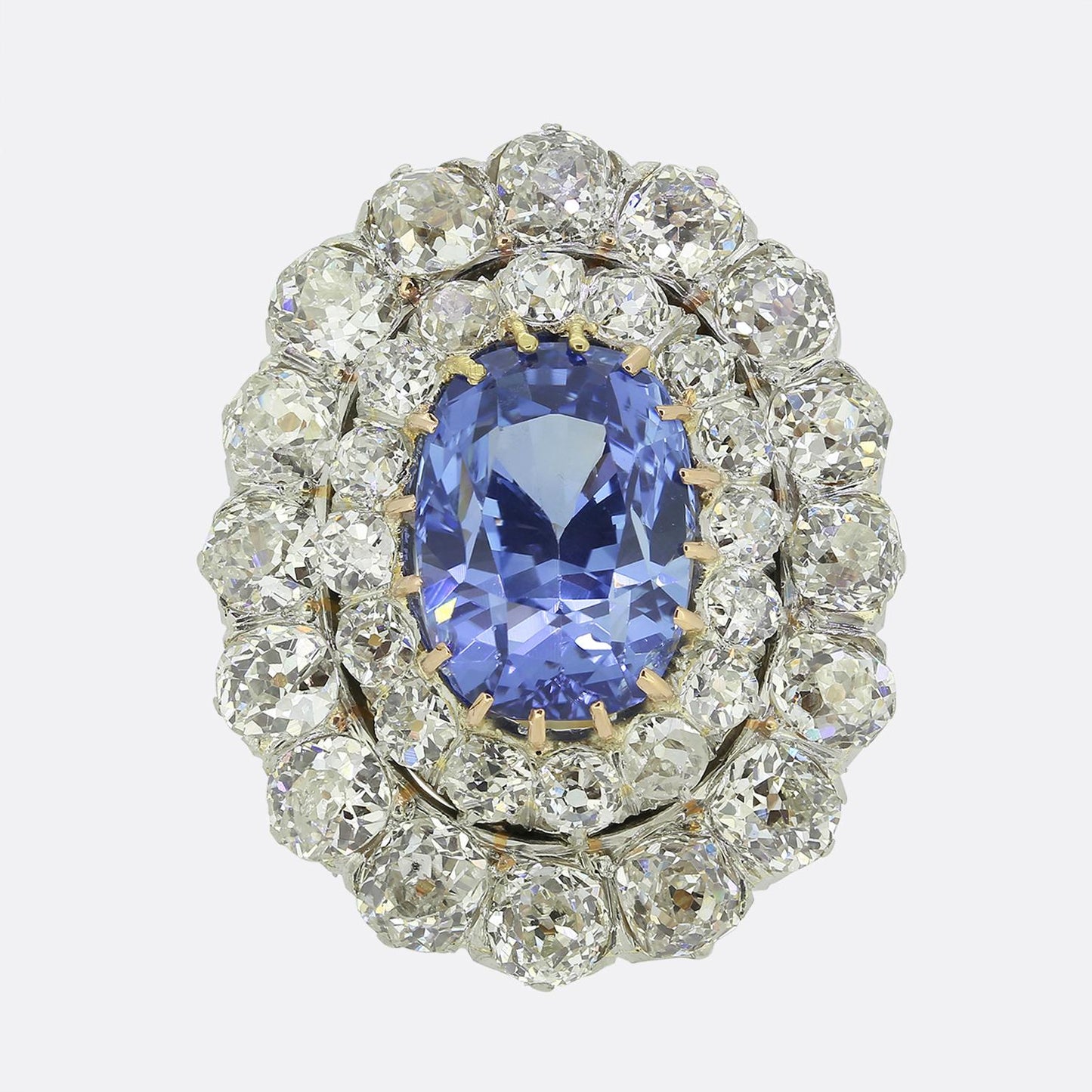 Vintage 7.96 Carat Ceylon Sapphire and Diamond Cluster Dress Ring