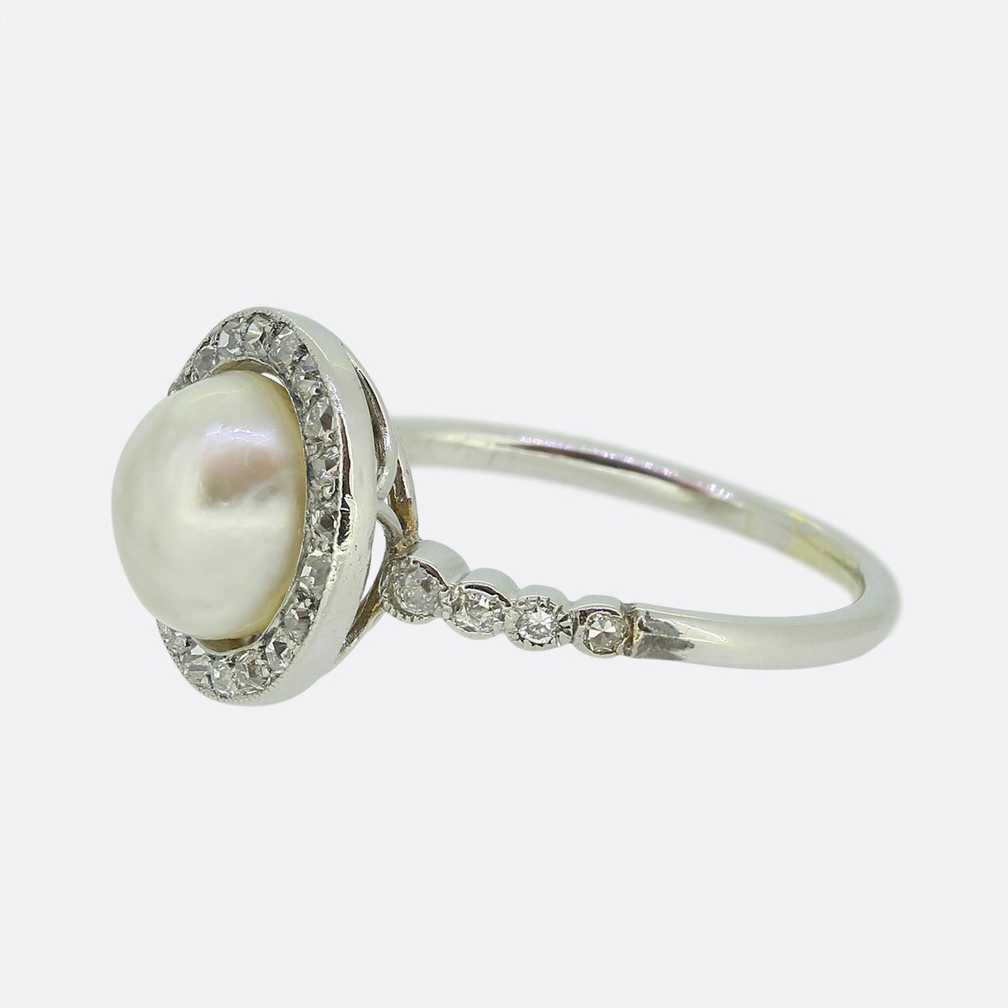 Art Deco Natural Pearl and Diamond Cluster Ring