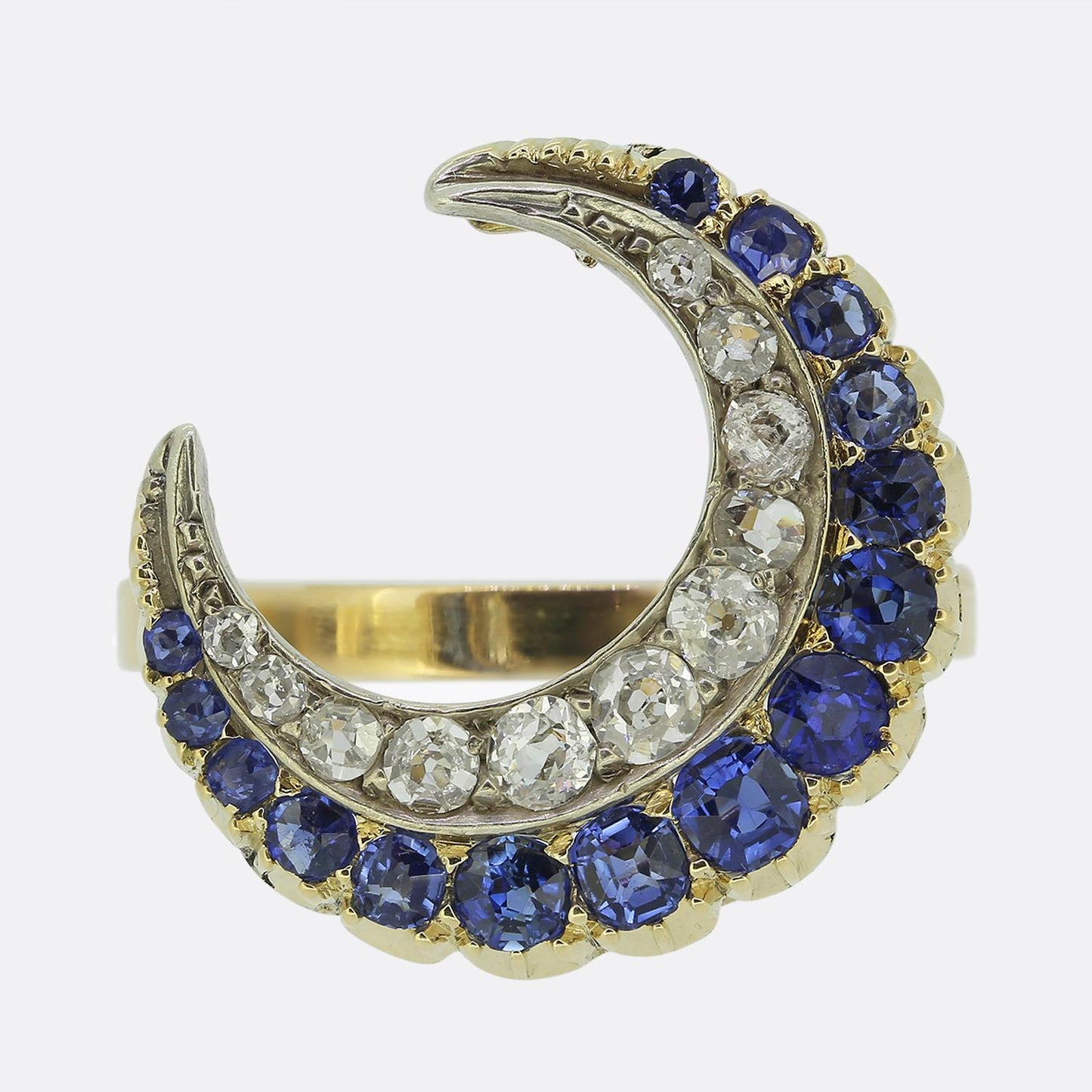 Antique Sapphire and Diamond Crescent Ring