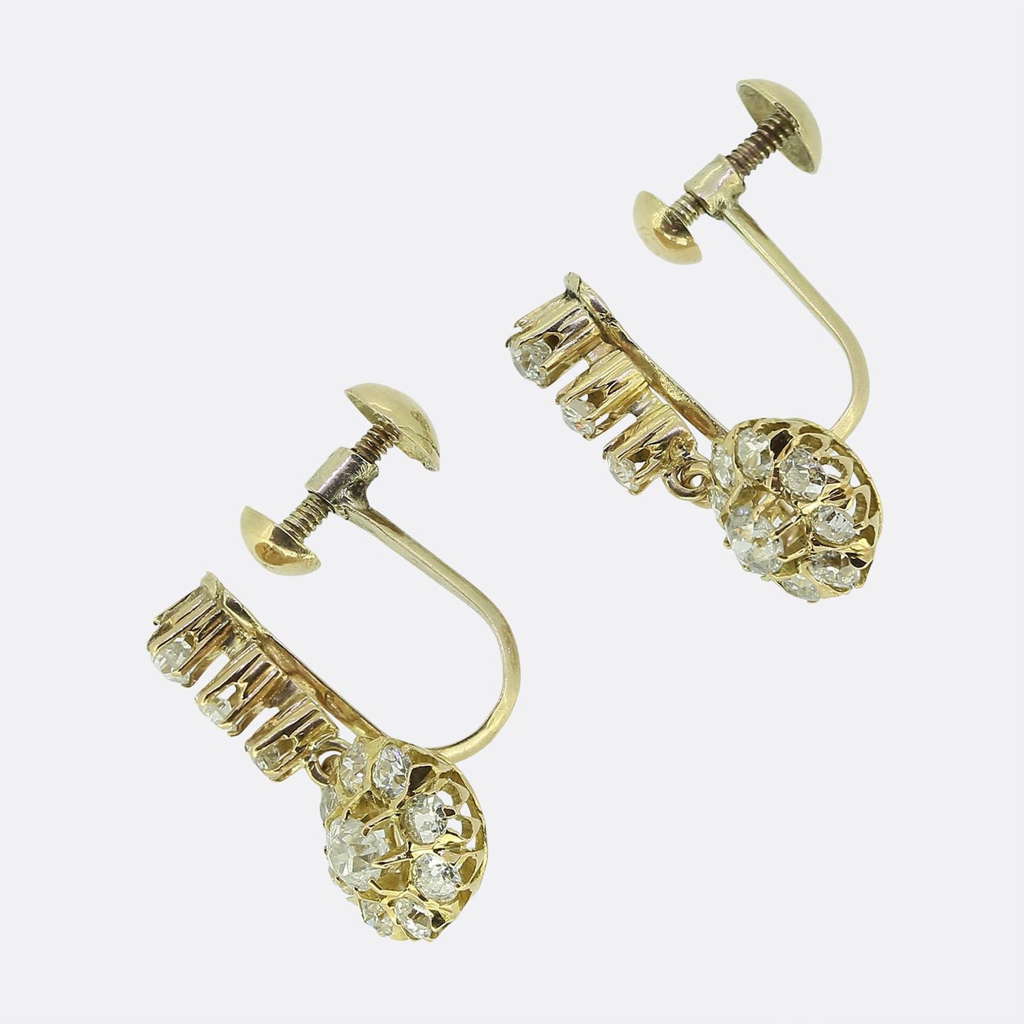 Late Victorian Old Cut Diamond Drop Earrings