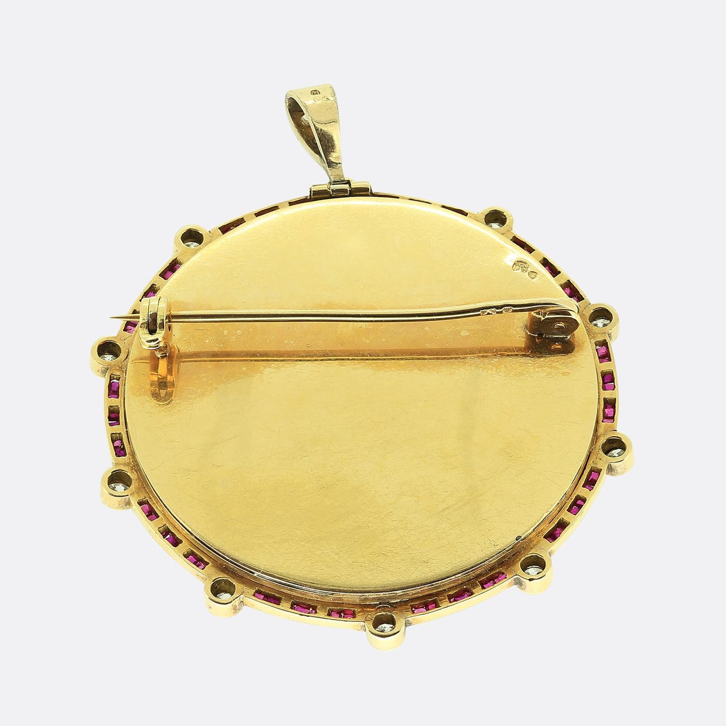 Art Deco Ruby Diamond and Enamel Pendant Brooch
