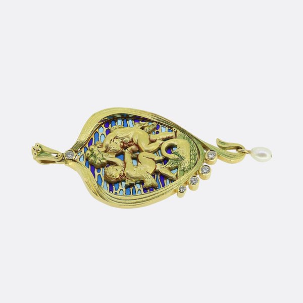 Antique Plique-à-Jour Cherub Pendant