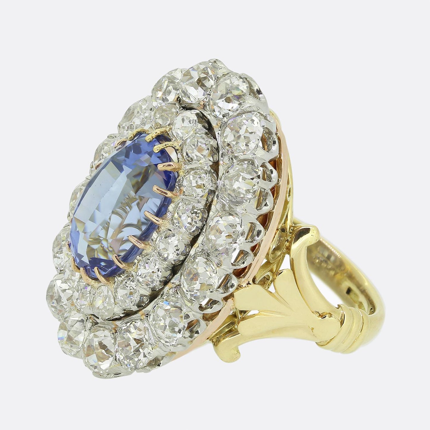 Vintage 7.96 Carat Ceylon Sapphire and Diamond Cluster Dress Ring