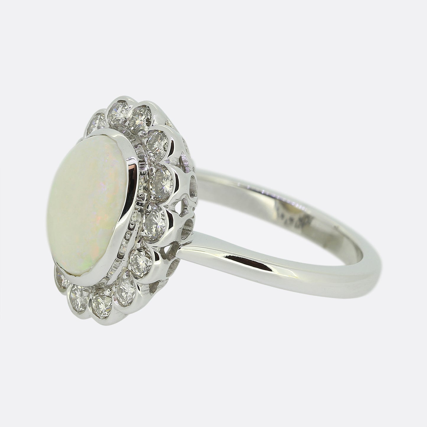 Opal and Diamond Cluster Ring