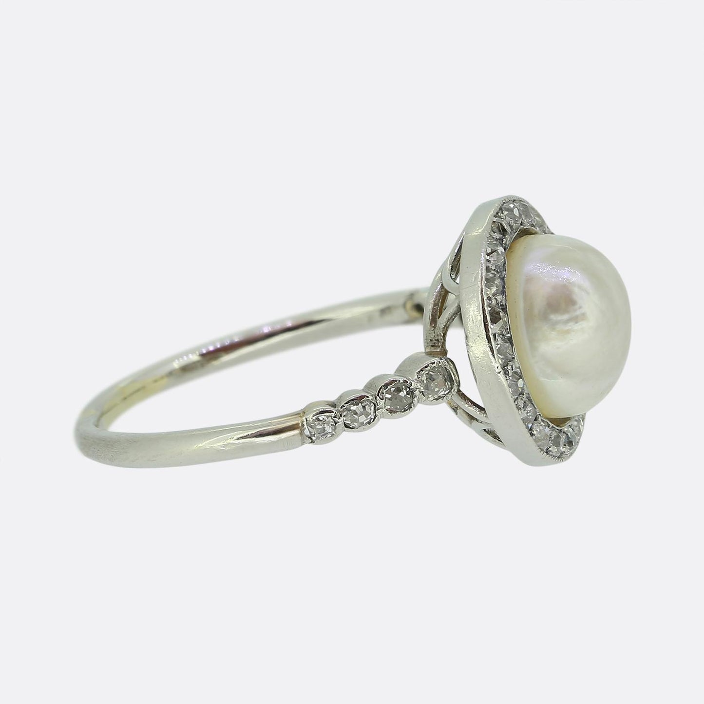 Art Deco Natural Pearl and Diamond Cluster Ring
