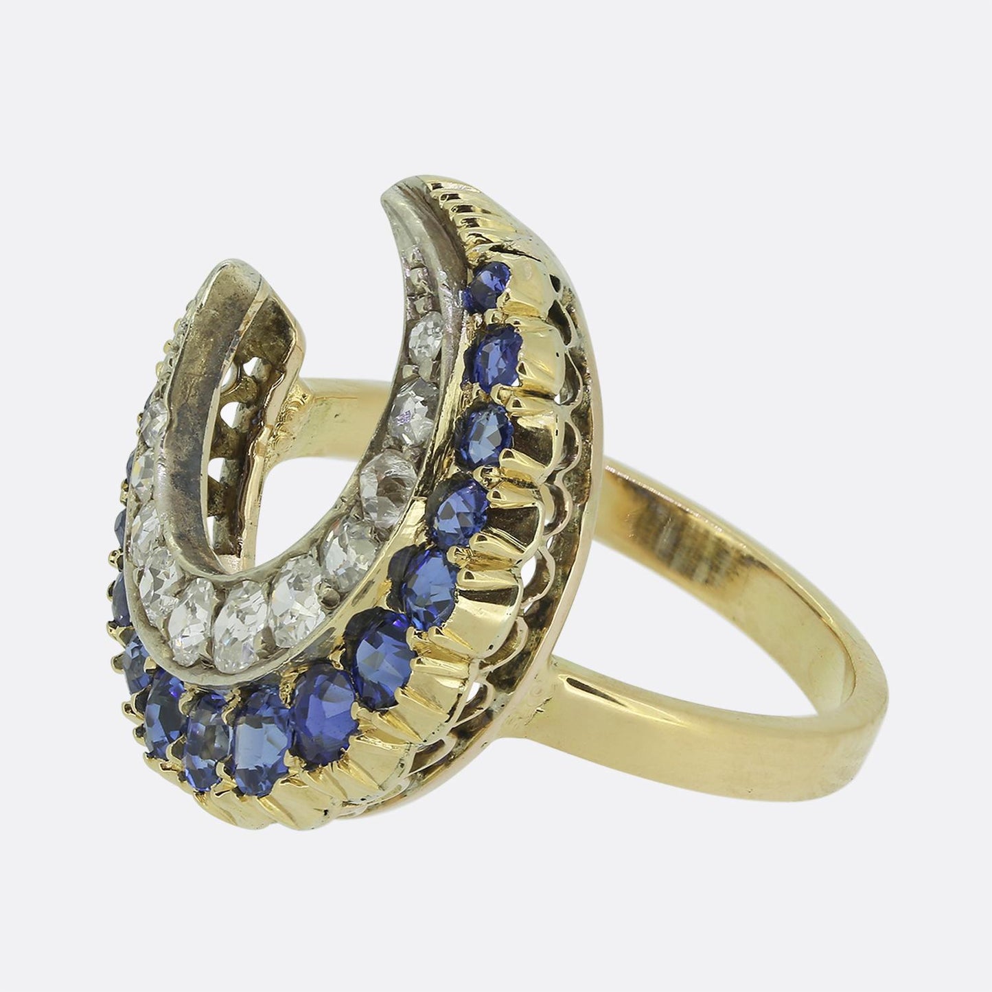 Antique Sapphire and Diamond Crescent Ring