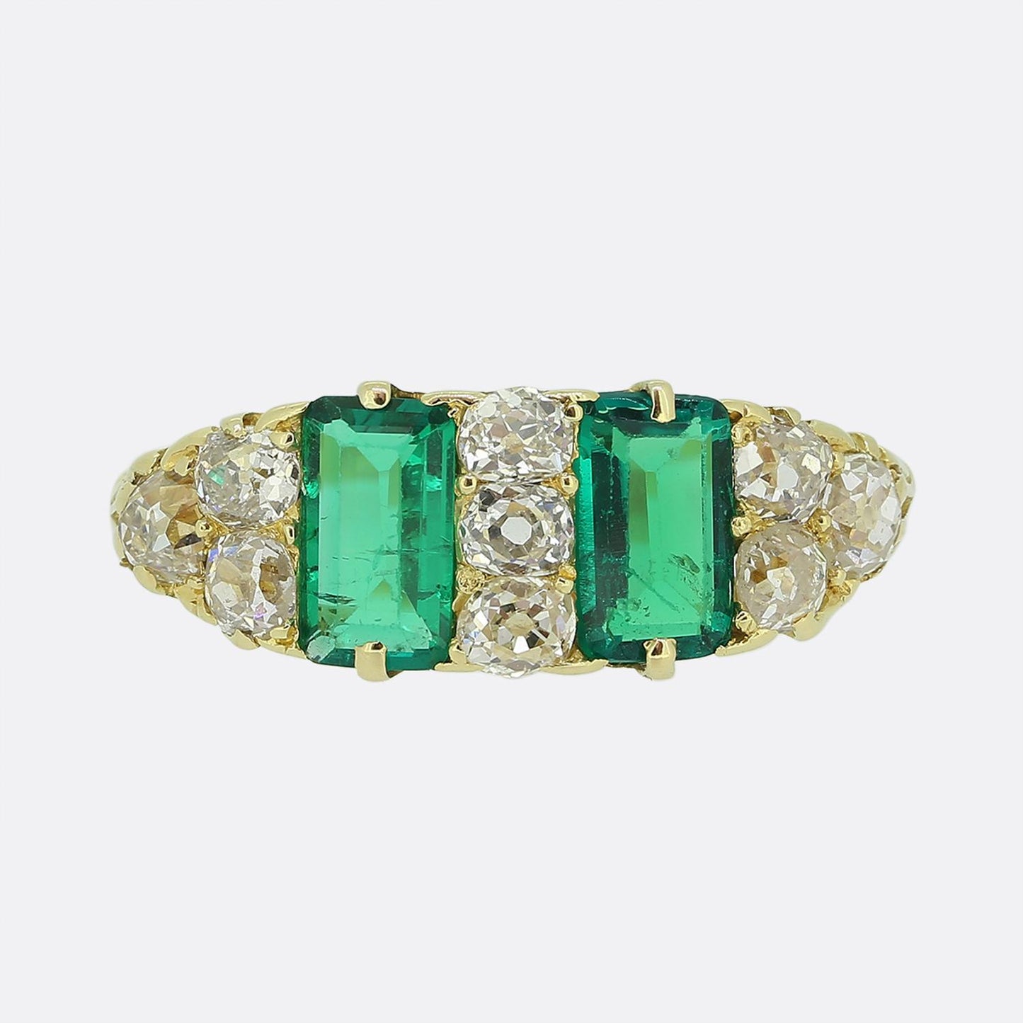 Victorian Colombian Emerald and Diamond Cluster Ring