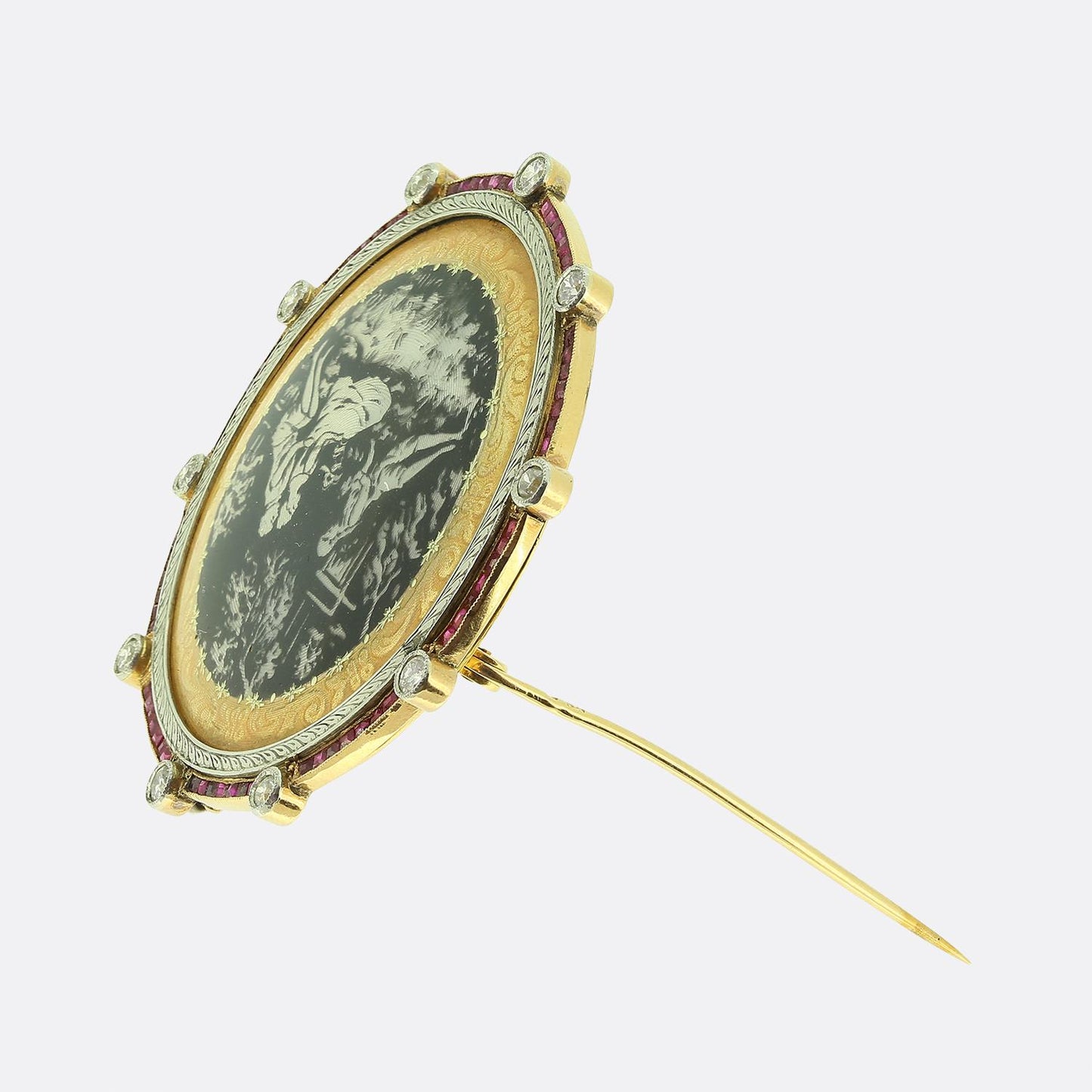 Art Deco Ruby Diamond and Enamel Pendant Brooch