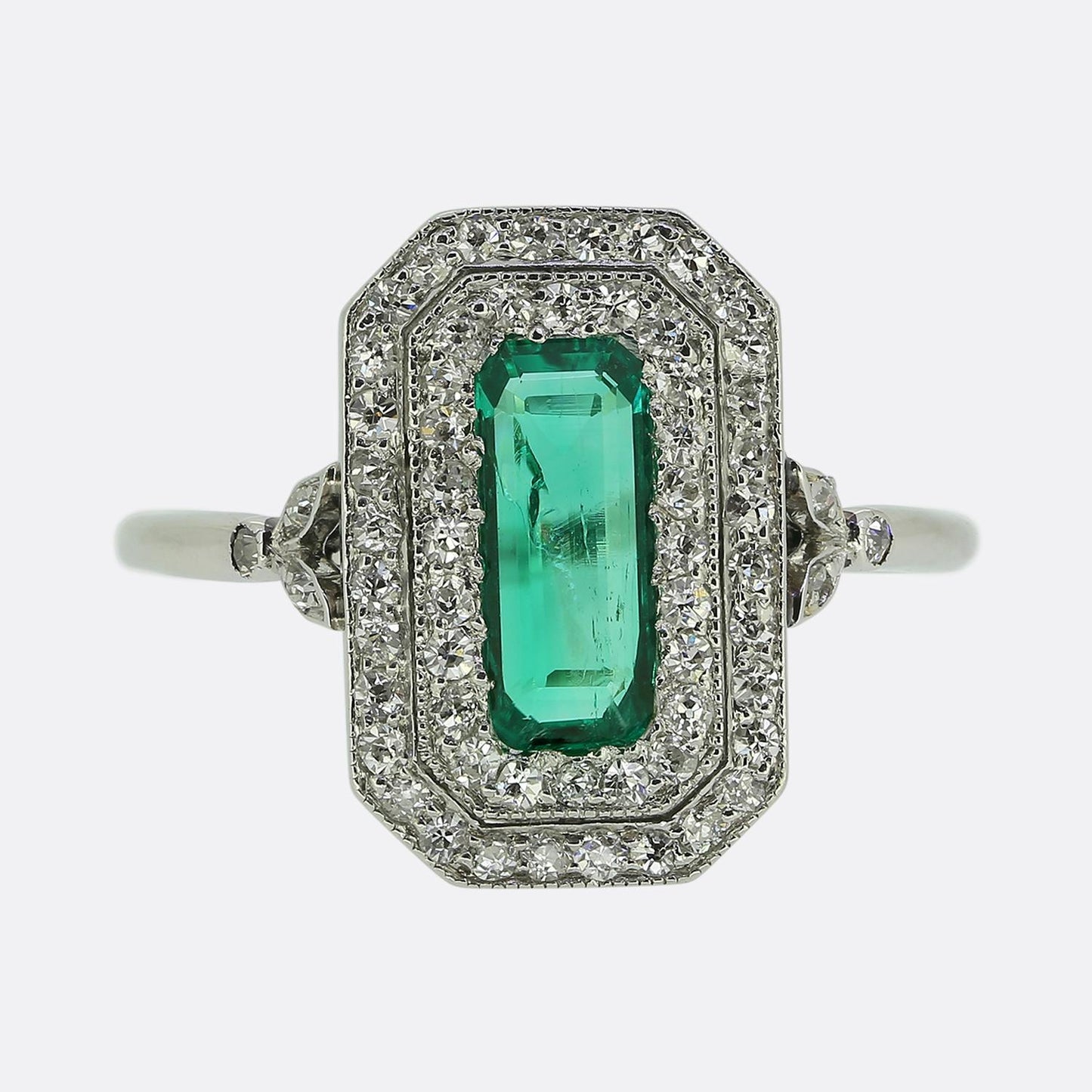 Art Deco Emerald and Diamond Cluster Ring