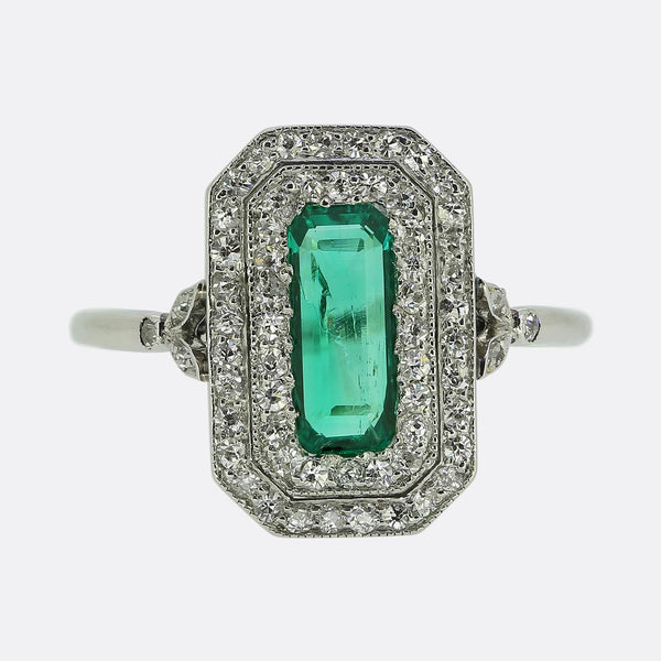 Art Deco Emerald and Diamond Cluster Ring