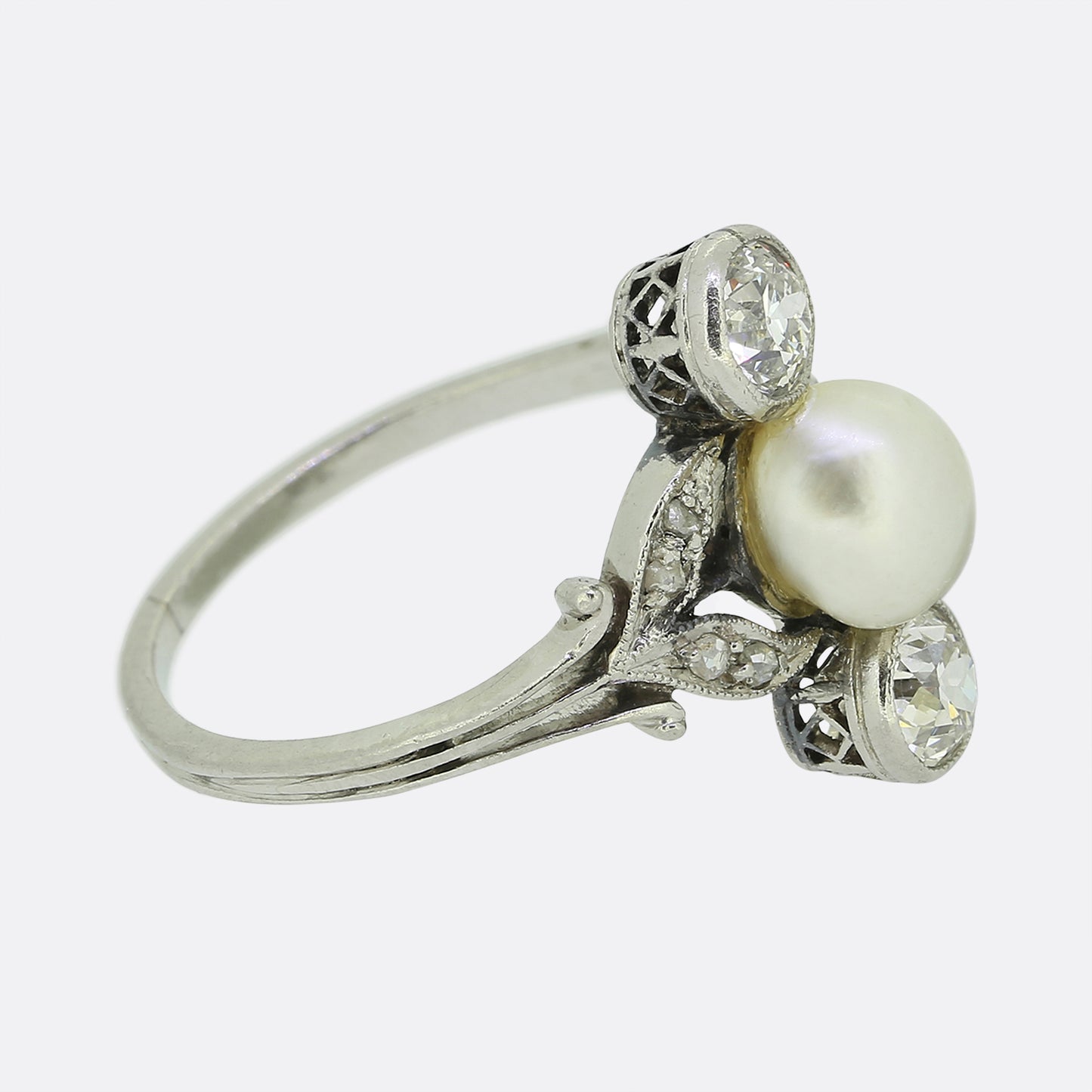 Edwardian Three-Stone Pearl and Diamond Ring