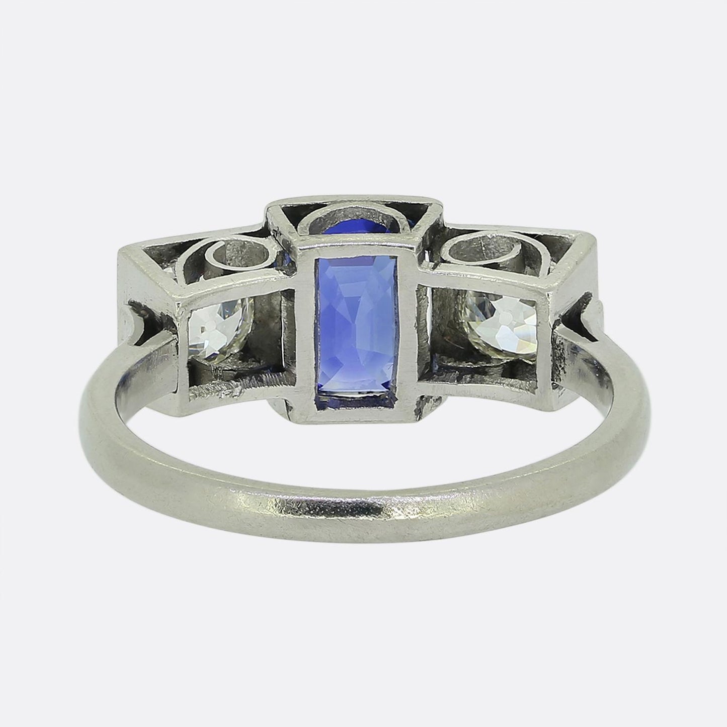 Art Deco 2.30 Carat Natural Sapphire and Diamond Three-Stone Ring