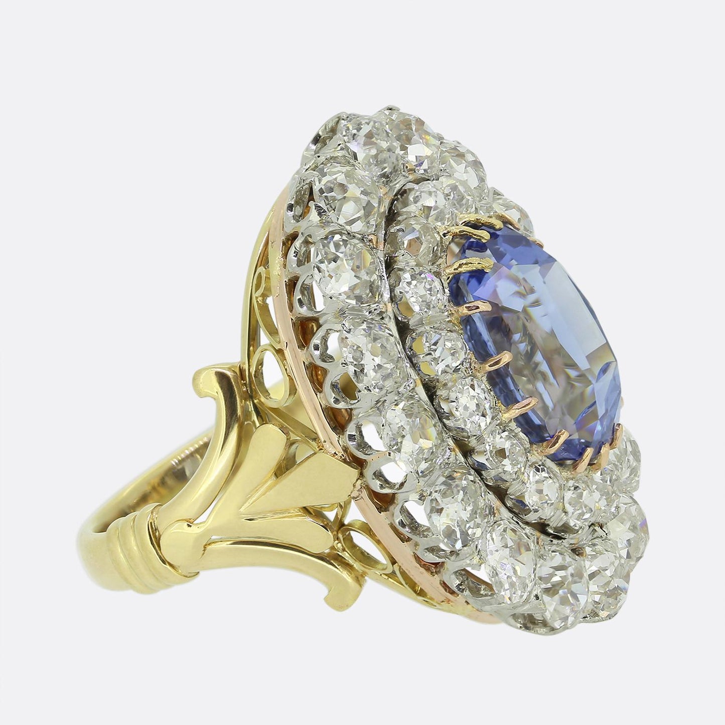 Vintage 7.96 Carat Ceylon Sapphire and Diamond Cluster Dress Ring