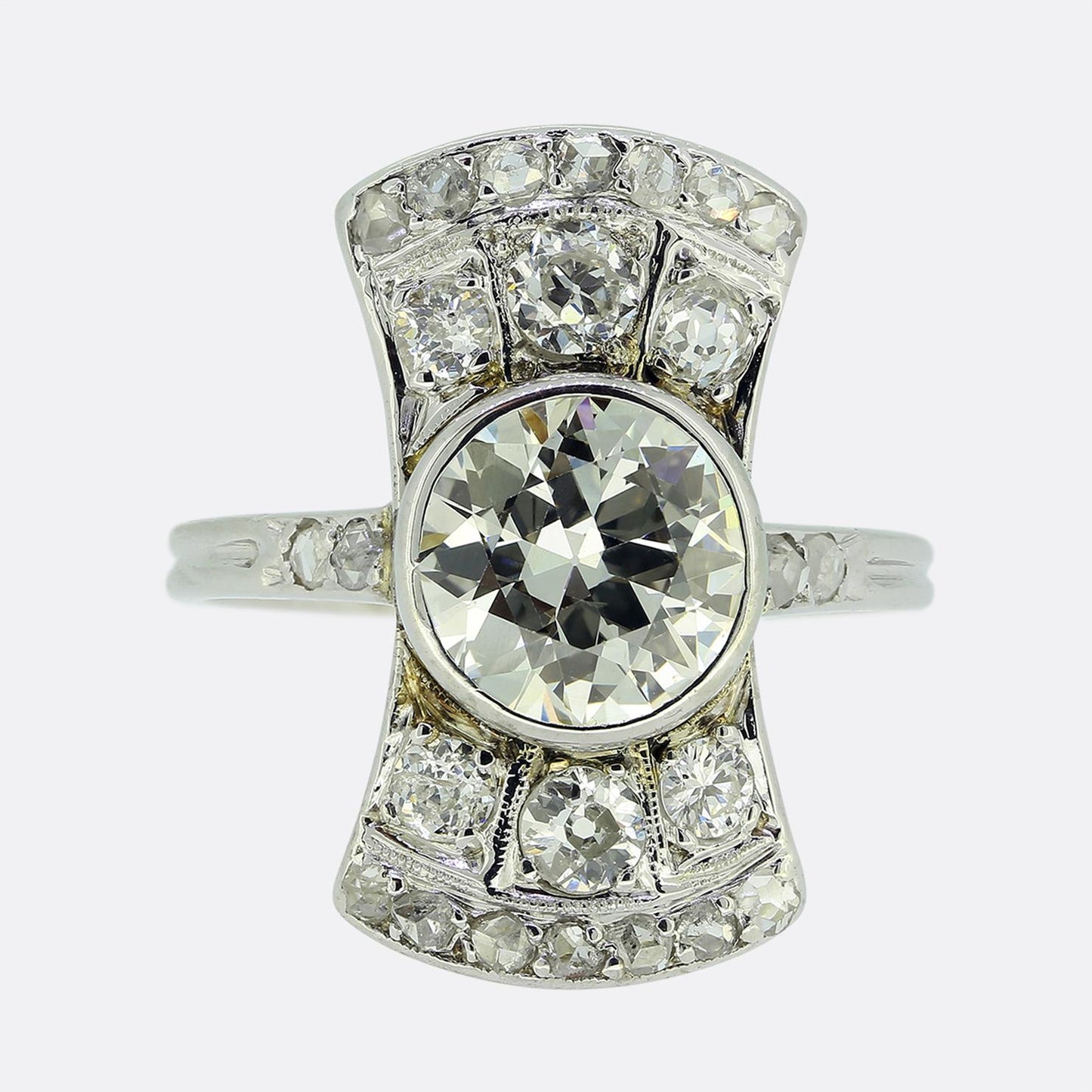 French Antique 1.40 Transitional Cut Diamond Cluster Ring