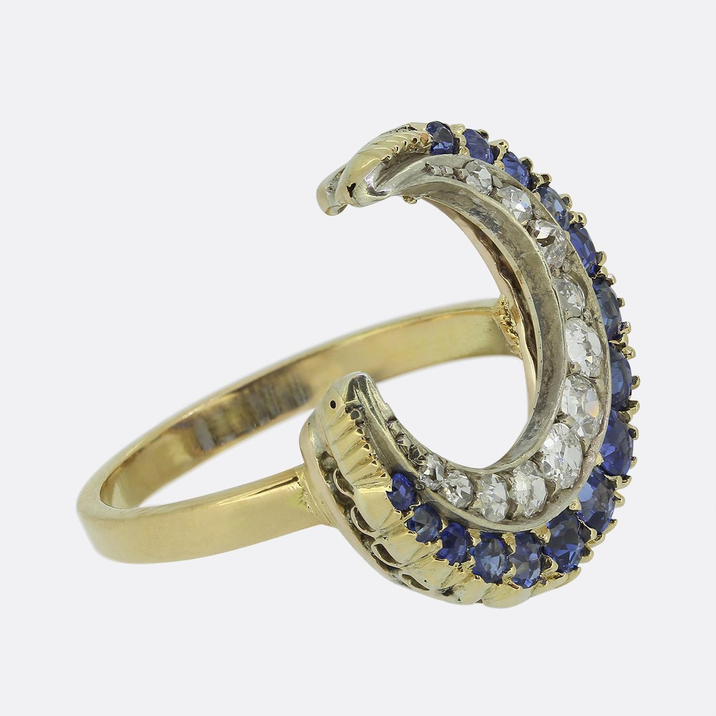 Antique Sapphire and Diamond Crescent Ring