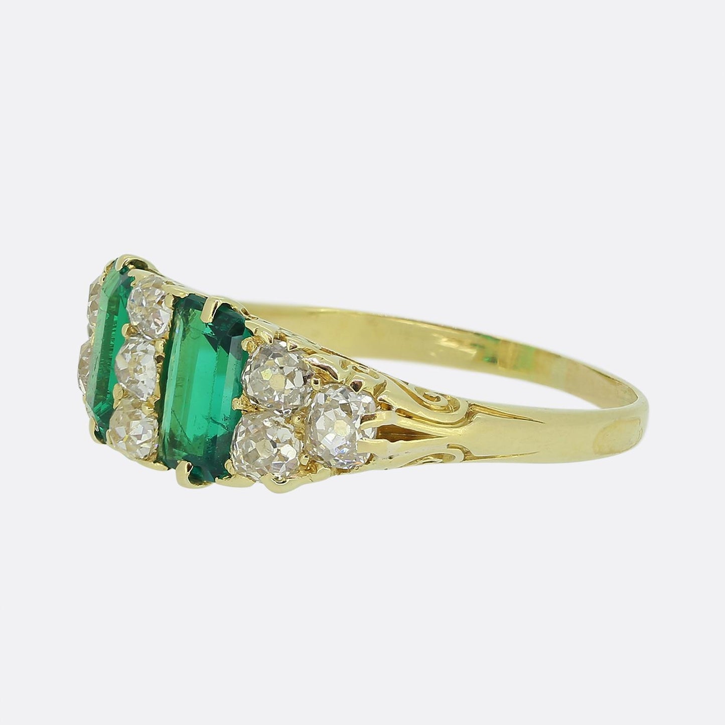 Victorian Colombian Emerald and Diamond Cluster Ring