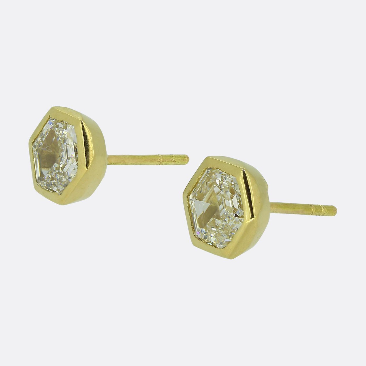 2.00 Carat Hexagonal-Cut Diamond Stud Earrings