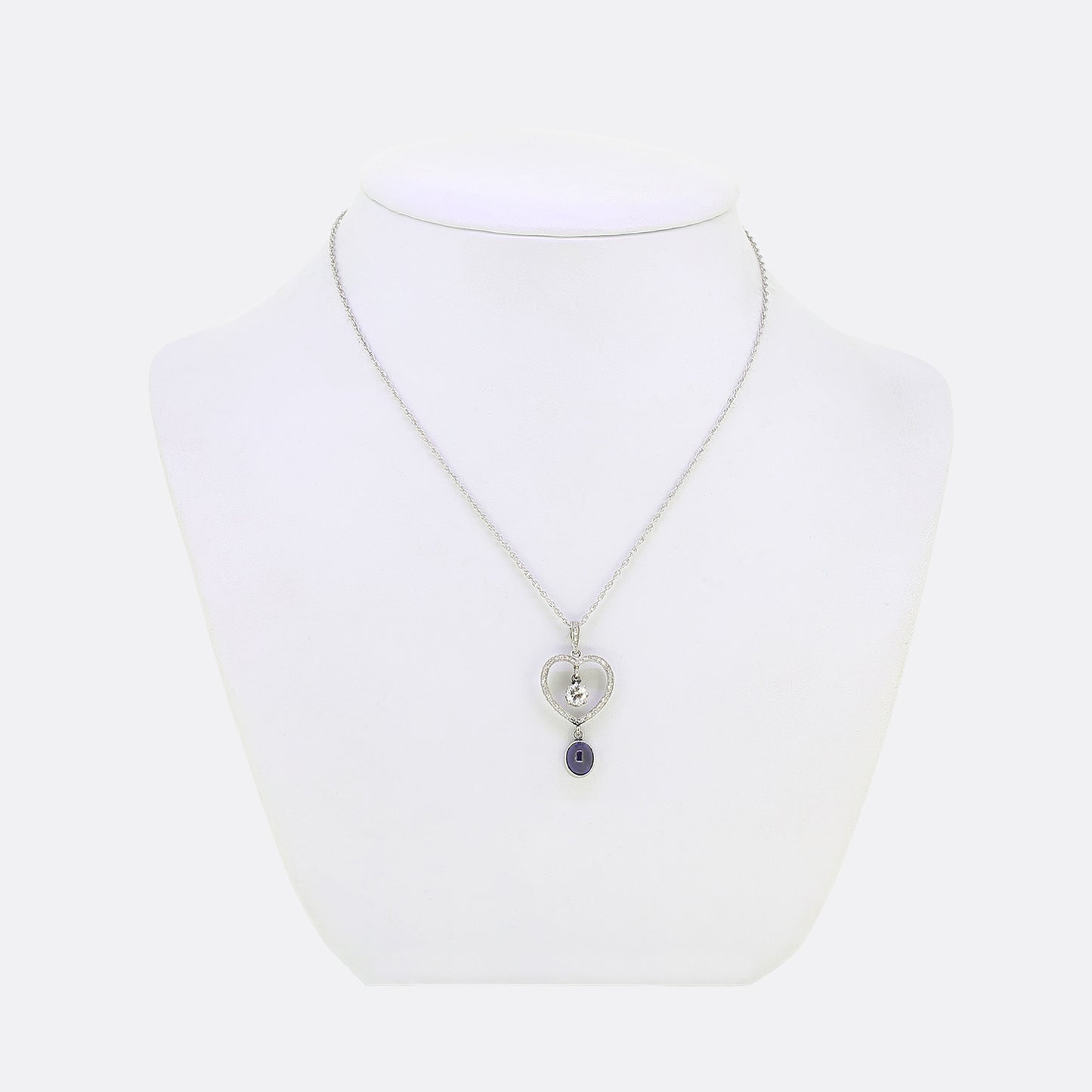 Art Deco Sapphire and Diamond Heart Pendant Necklace