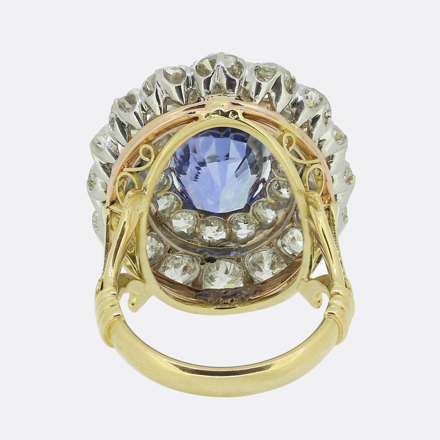 Vintage 7.96 Carat Ceylon Sapphire and Diamond Cluster Dress Ring