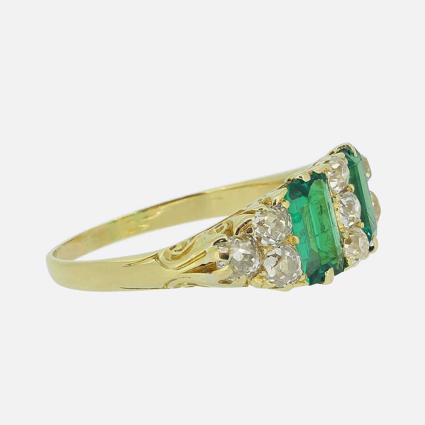 Victorian Colombian Emerald and Diamond Cluster Ring