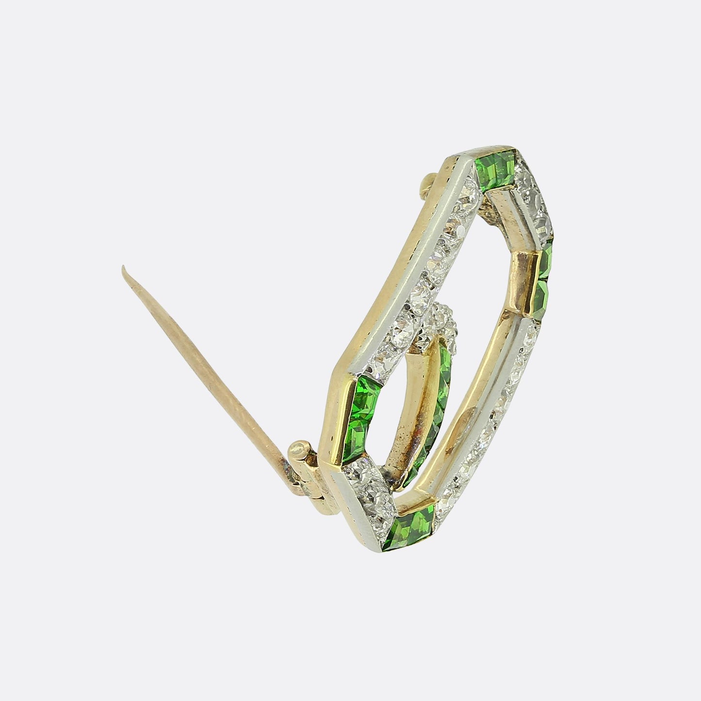 Edwardian Demantoid Garnet and Diamond Buckle Brooch