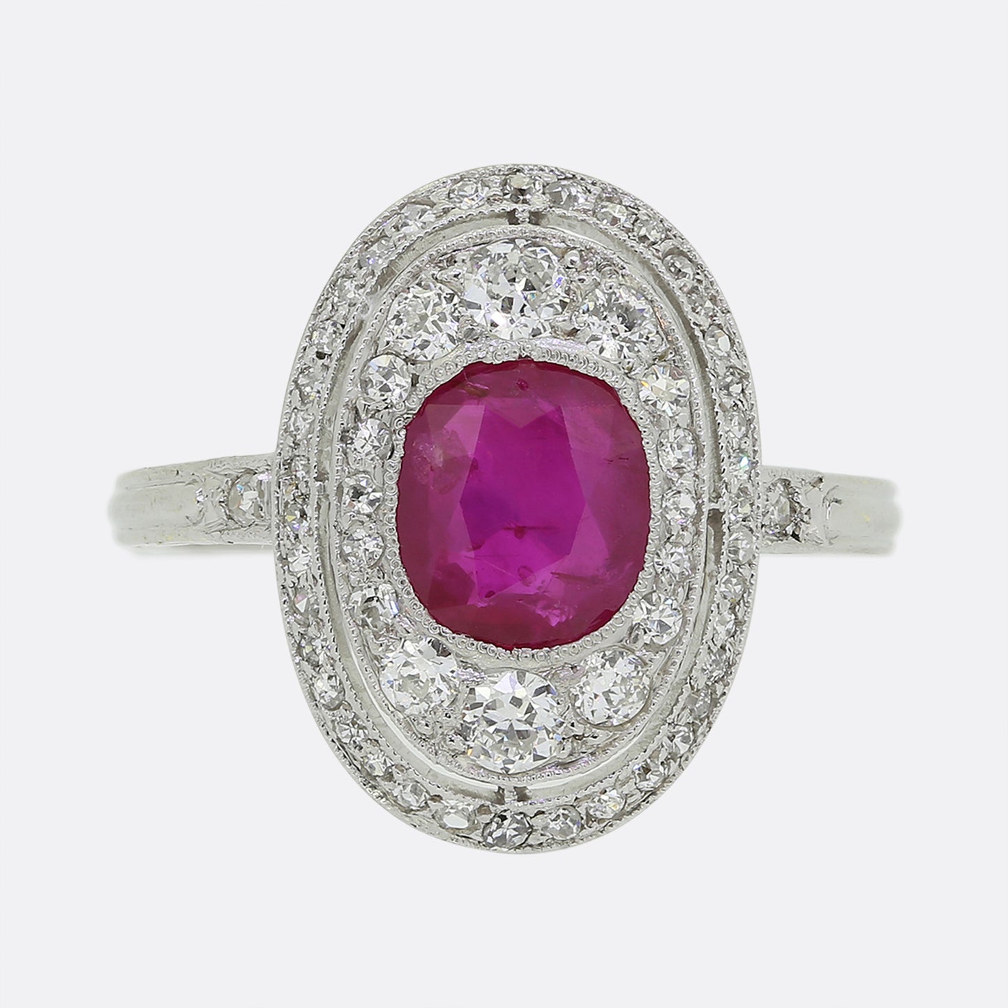 Art Deco Burmese Ruby and Diamond Cluster Ring