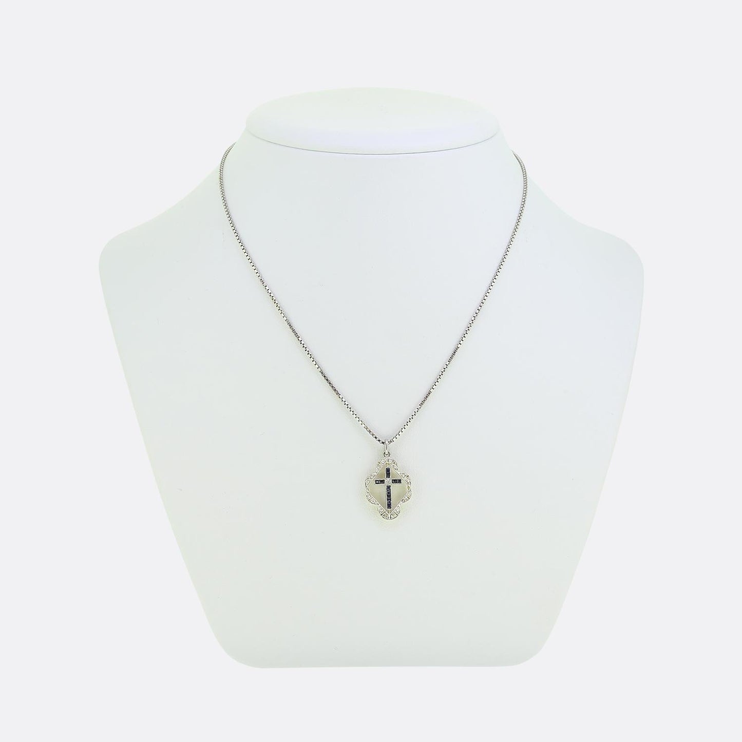 Art Deco Sapphire and Diamond Cross Pendant Necklace