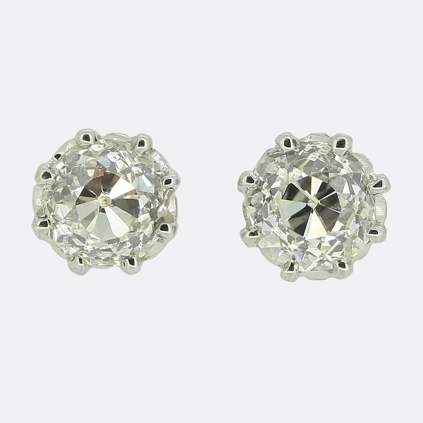 Antique 1.70 Carat Old Cut Diamond Stud Earrings
