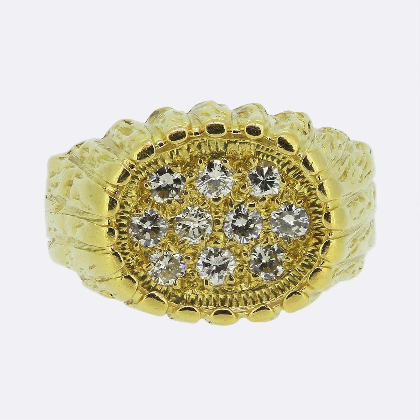 Vintage Diamond Cluster Carved Ring