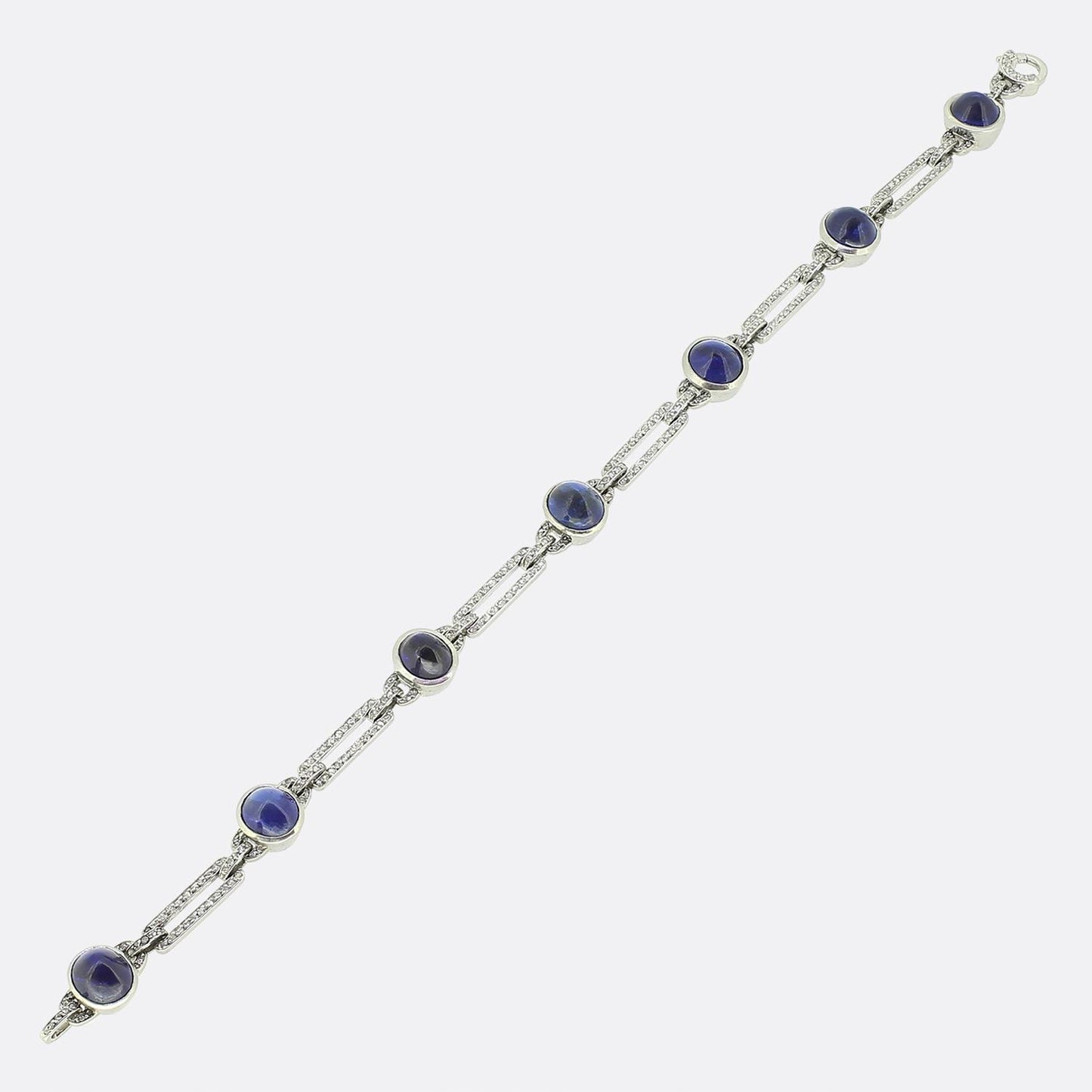 Art Deco Cabochon Sapphire and Diamond Bracelet