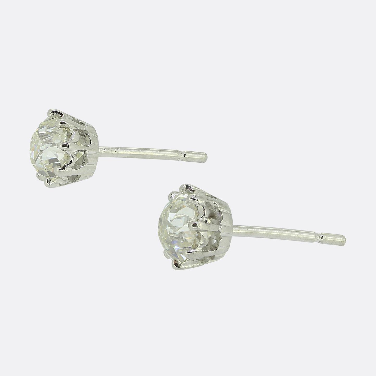 Antique 1.70 Carat Old Cut Diamond Stud Earrings