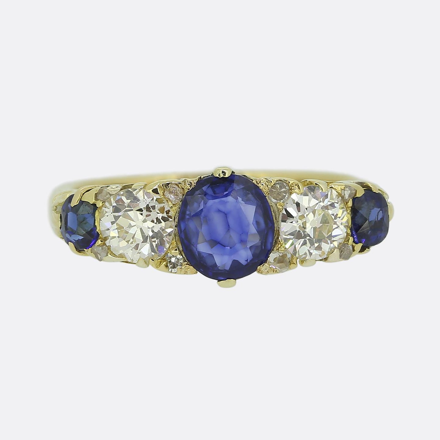 Edwardian Sapphire and Diamond Five Stone Ring