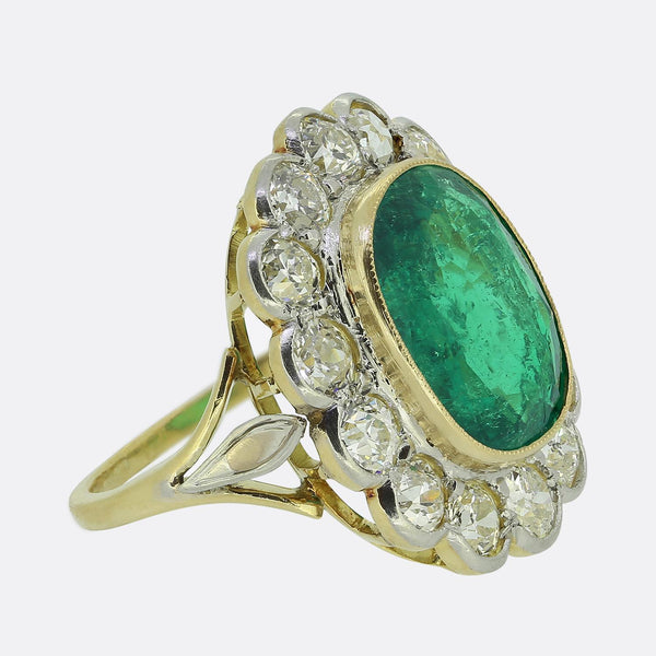 6.45 Carat Colombian Emerald and Diamond Cluster Ring