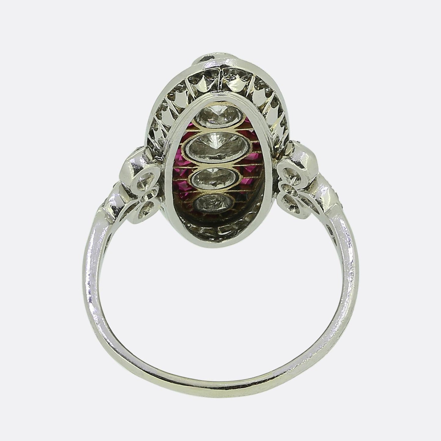 Late Art Deco Ruby and Diamond Navette Ring
