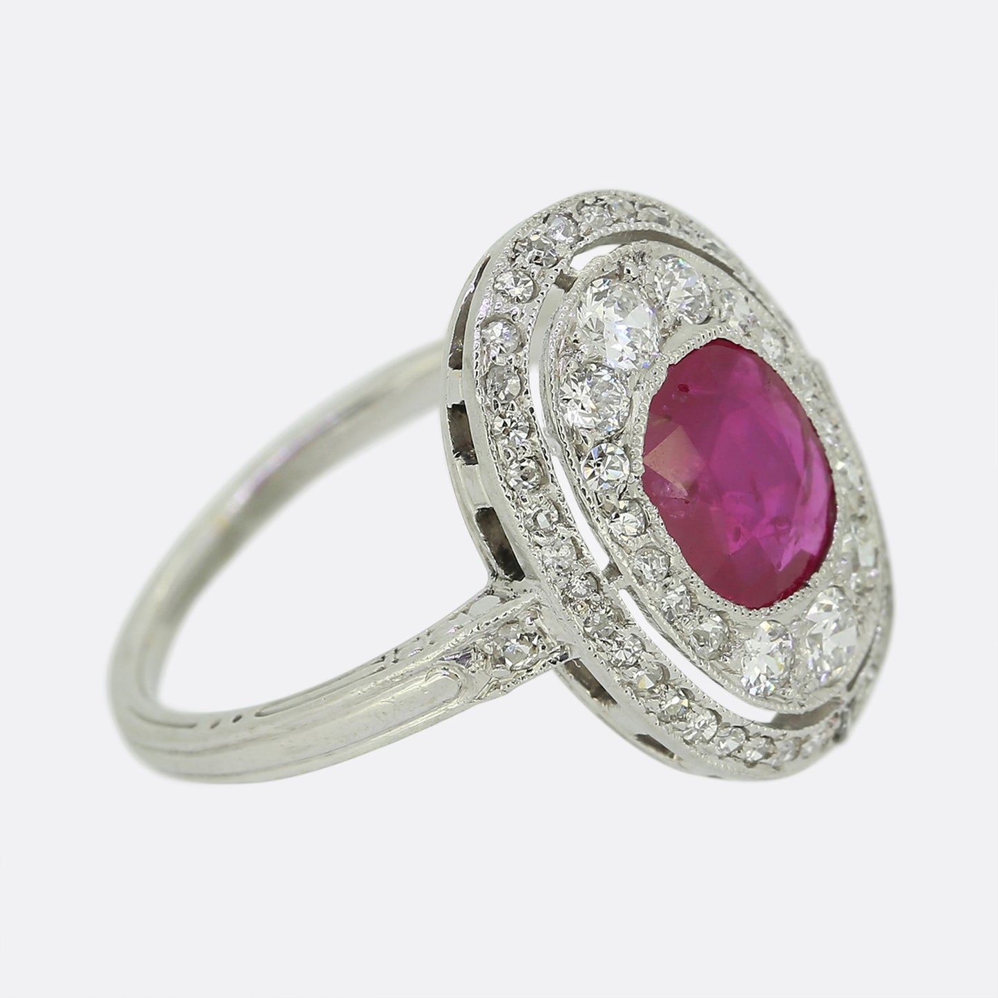 Art Deco Burmese Ruby and Diamond Cluster Ring