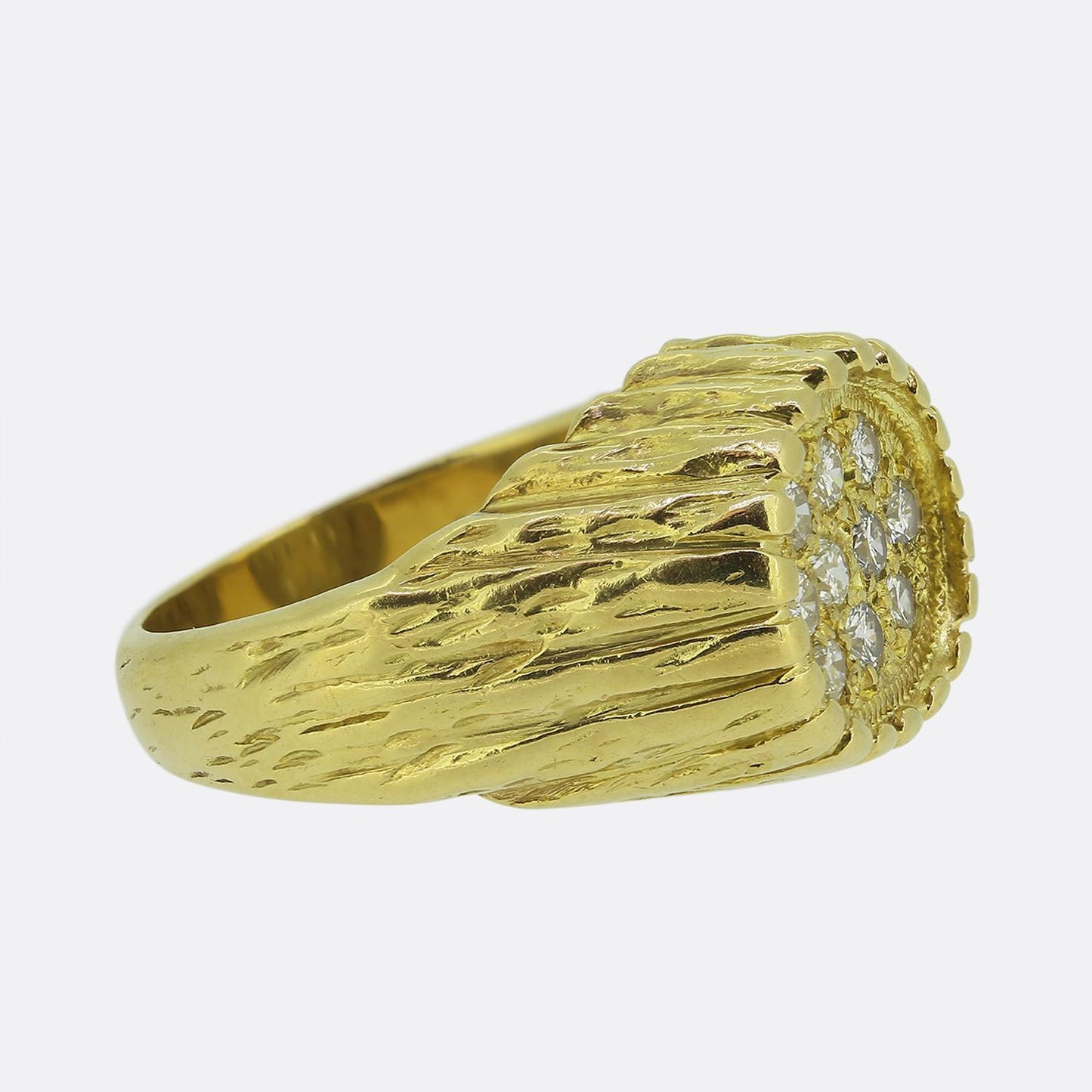 Vintage Diamond Cluster Carved Ring